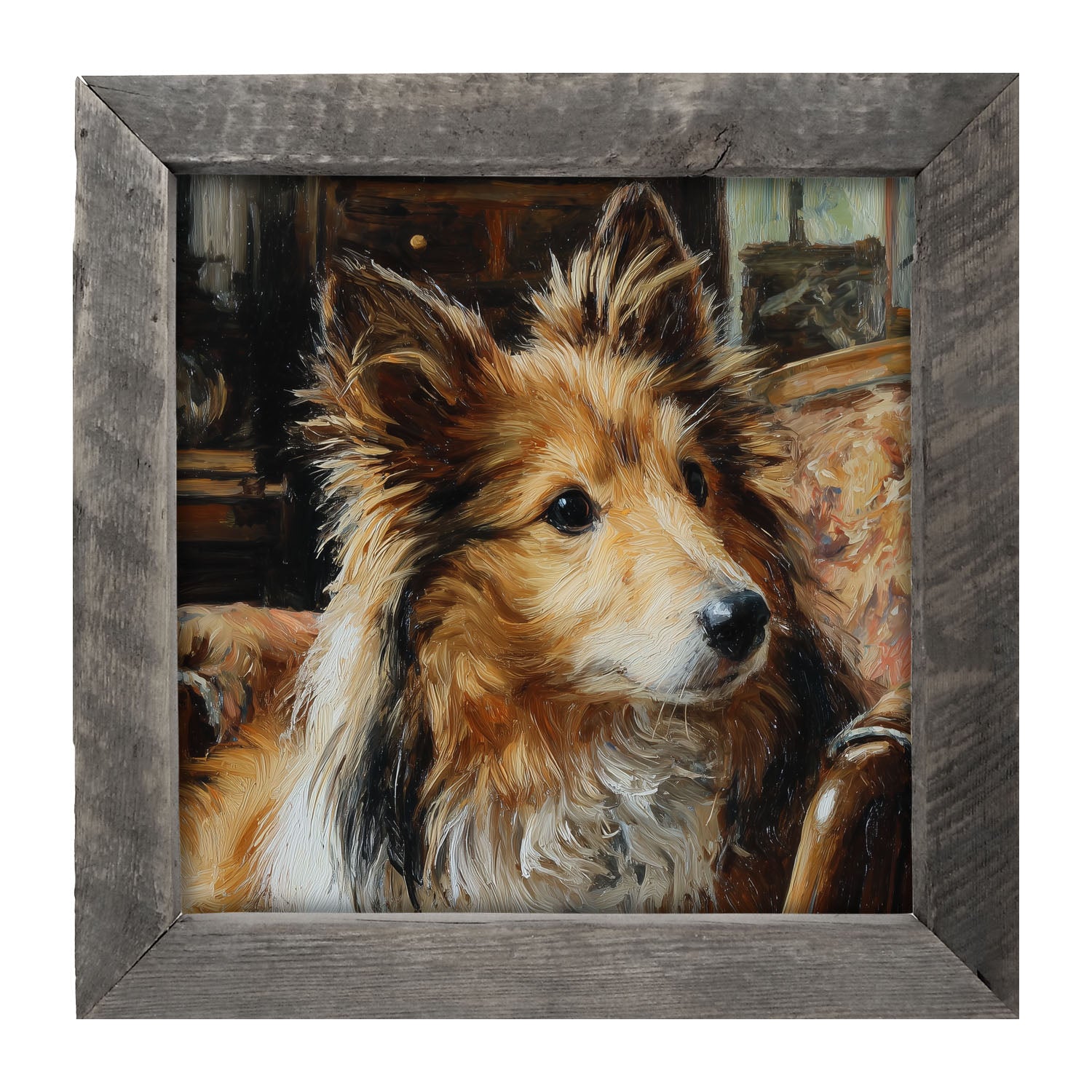 Armchair with Shetland Sheepdog - Framed Art