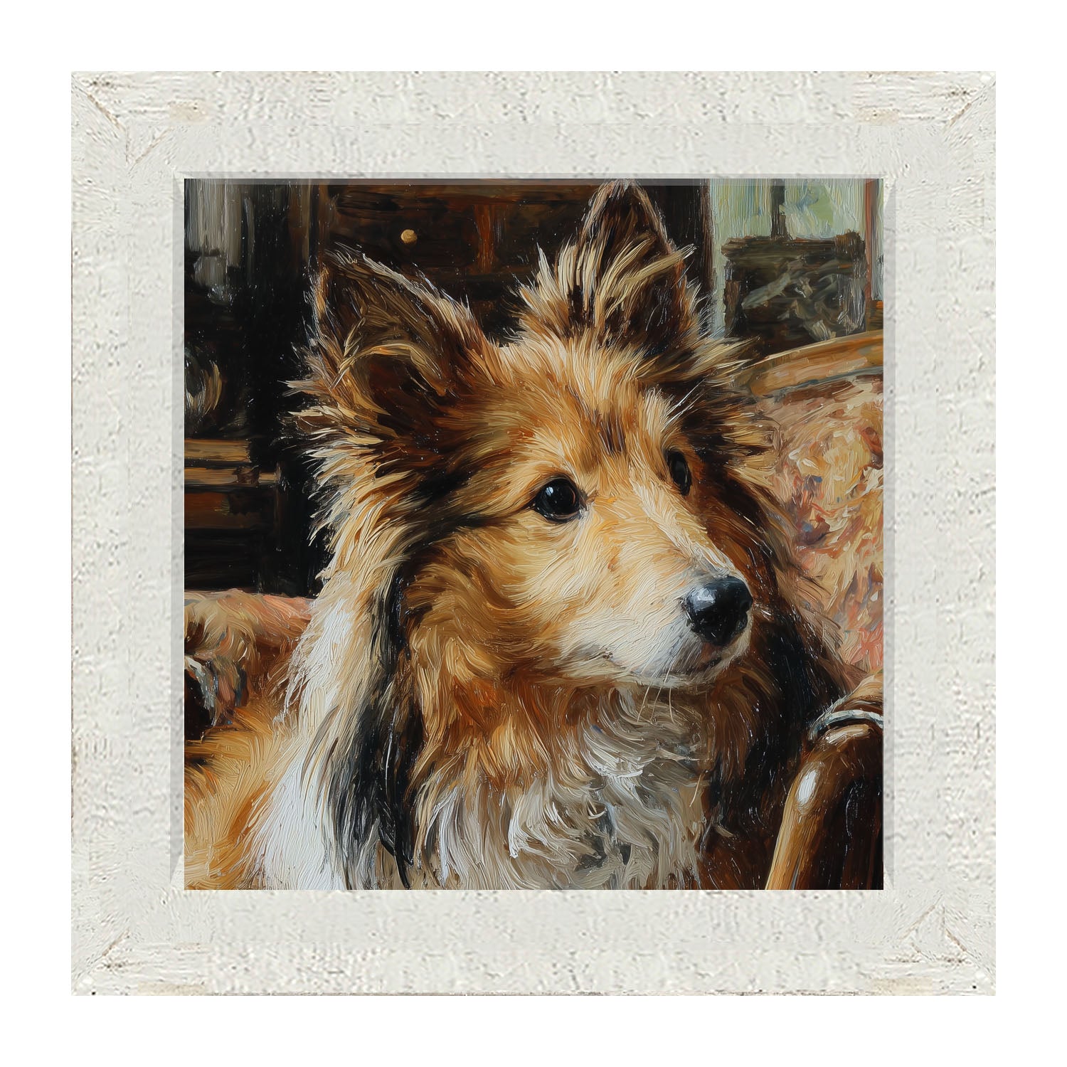 Armchair with Shetland Sheepdog - Framed Art