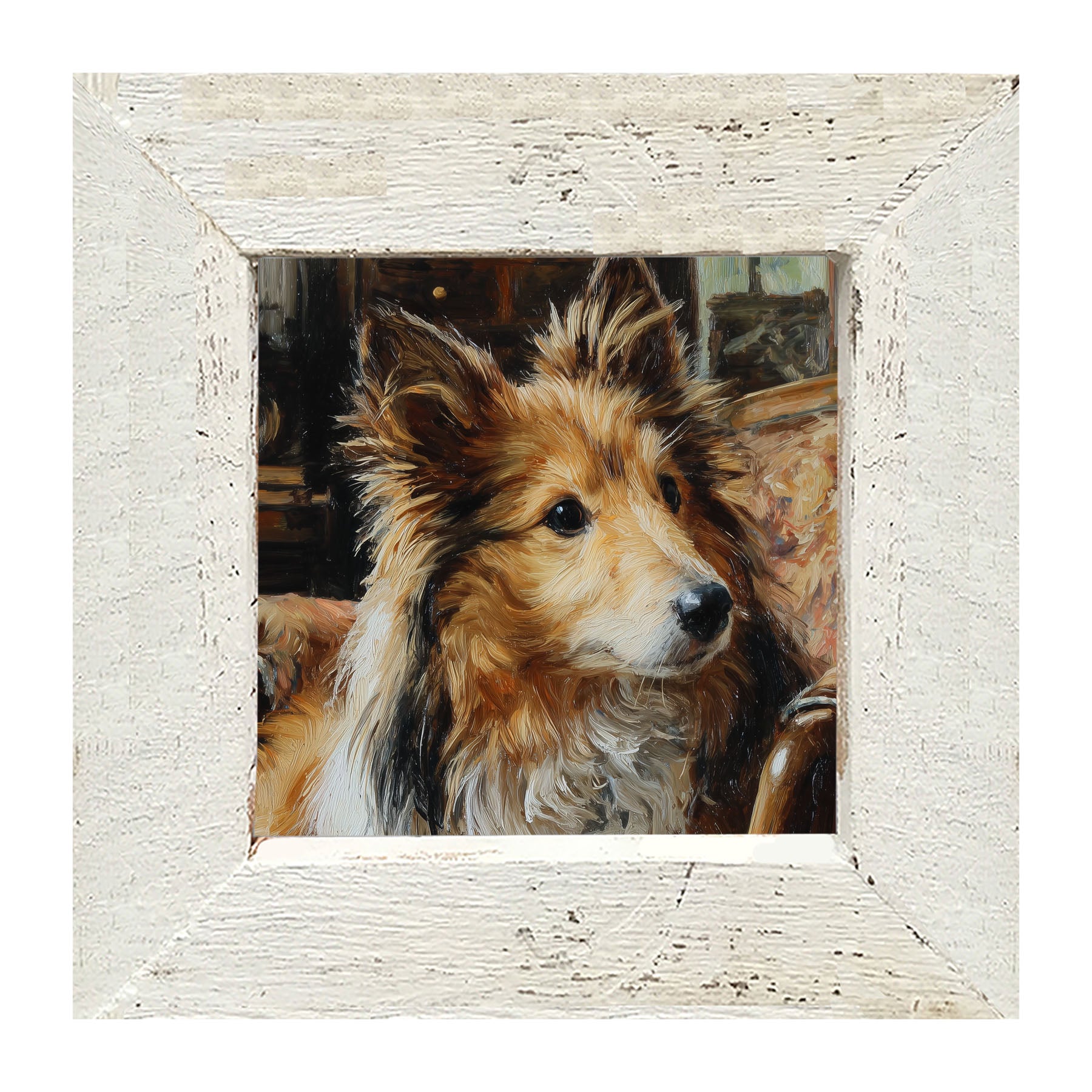 Armchair with Shetland Sheepdog - Framed Art