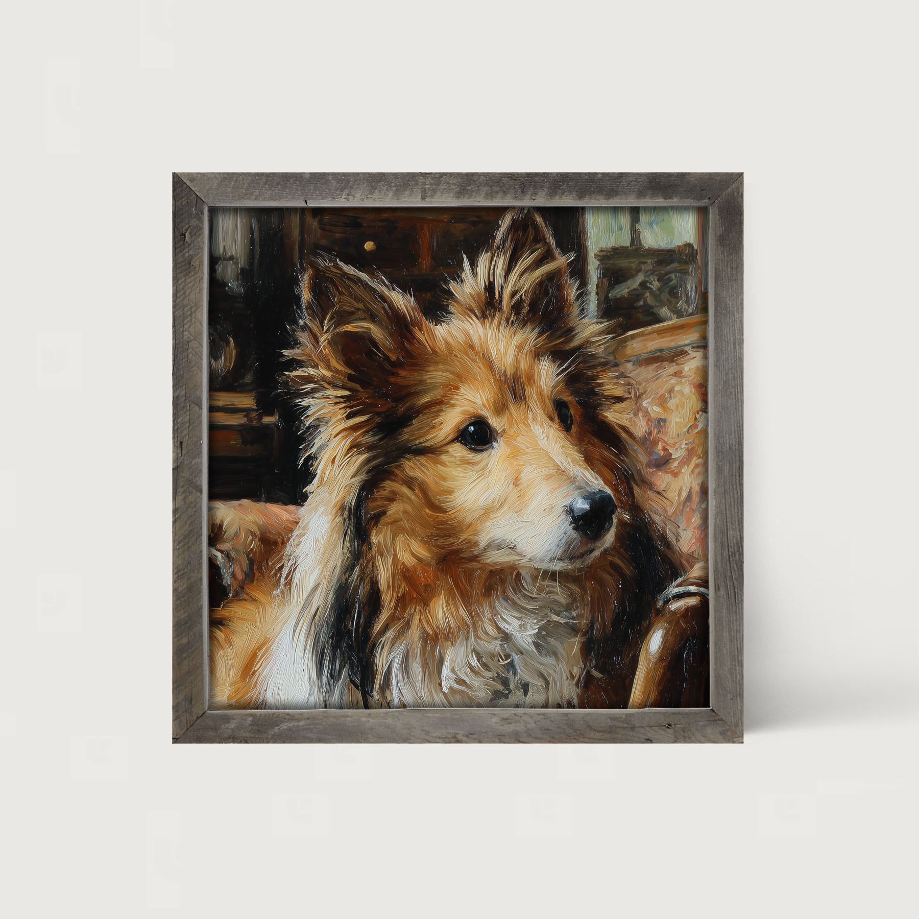 Armchair with Shetland Sheepdog - Framed Art