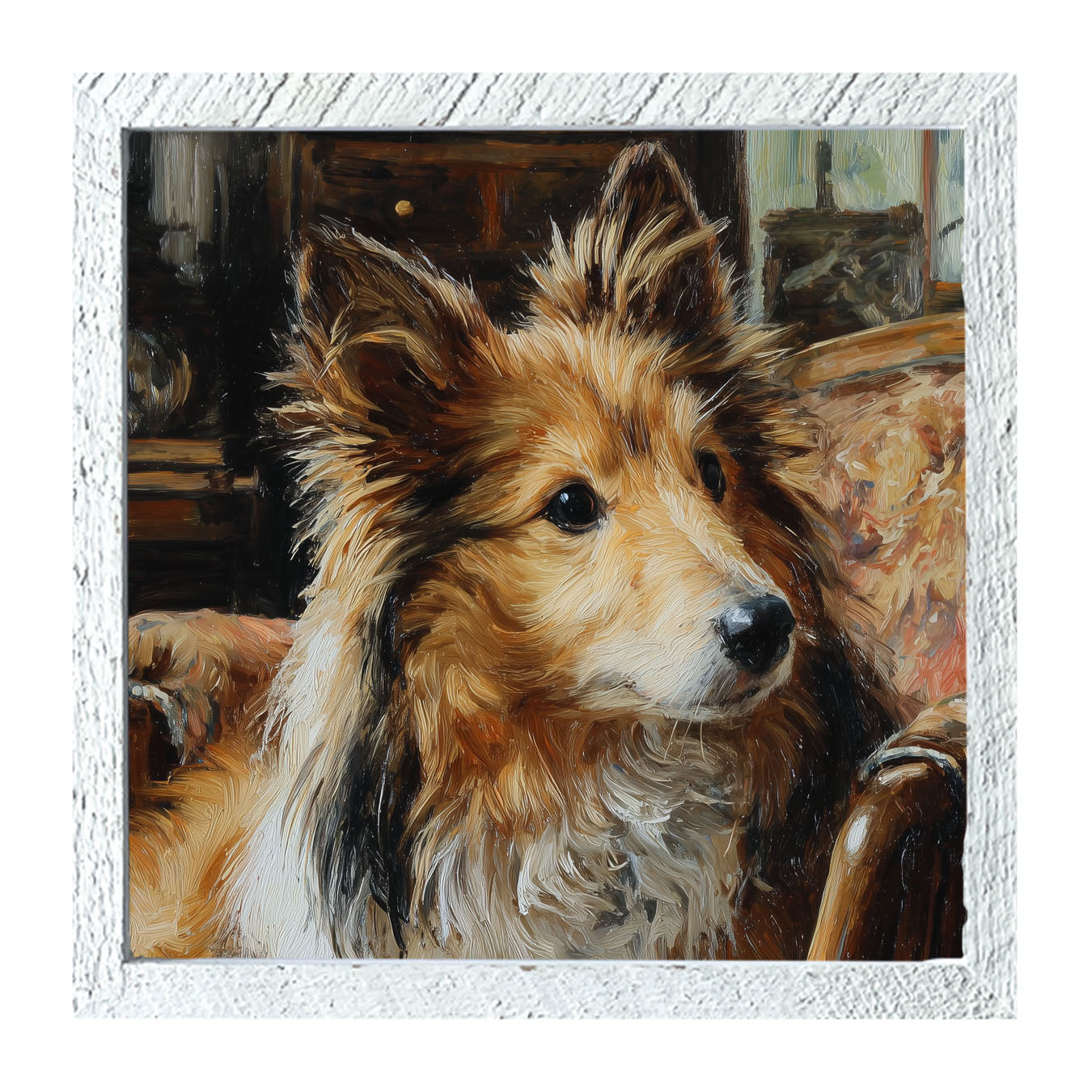 Armchair with Shetland Sheepdog - Framed Art