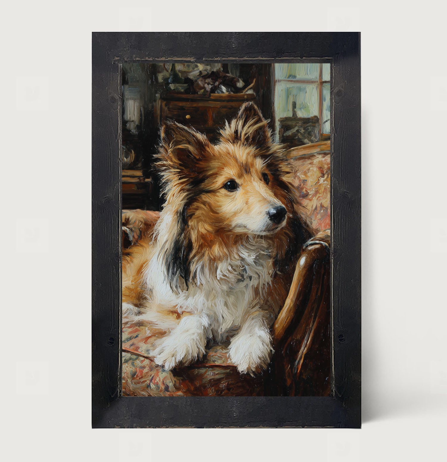 Armchair with Shetland Sheepdog - Framed Art