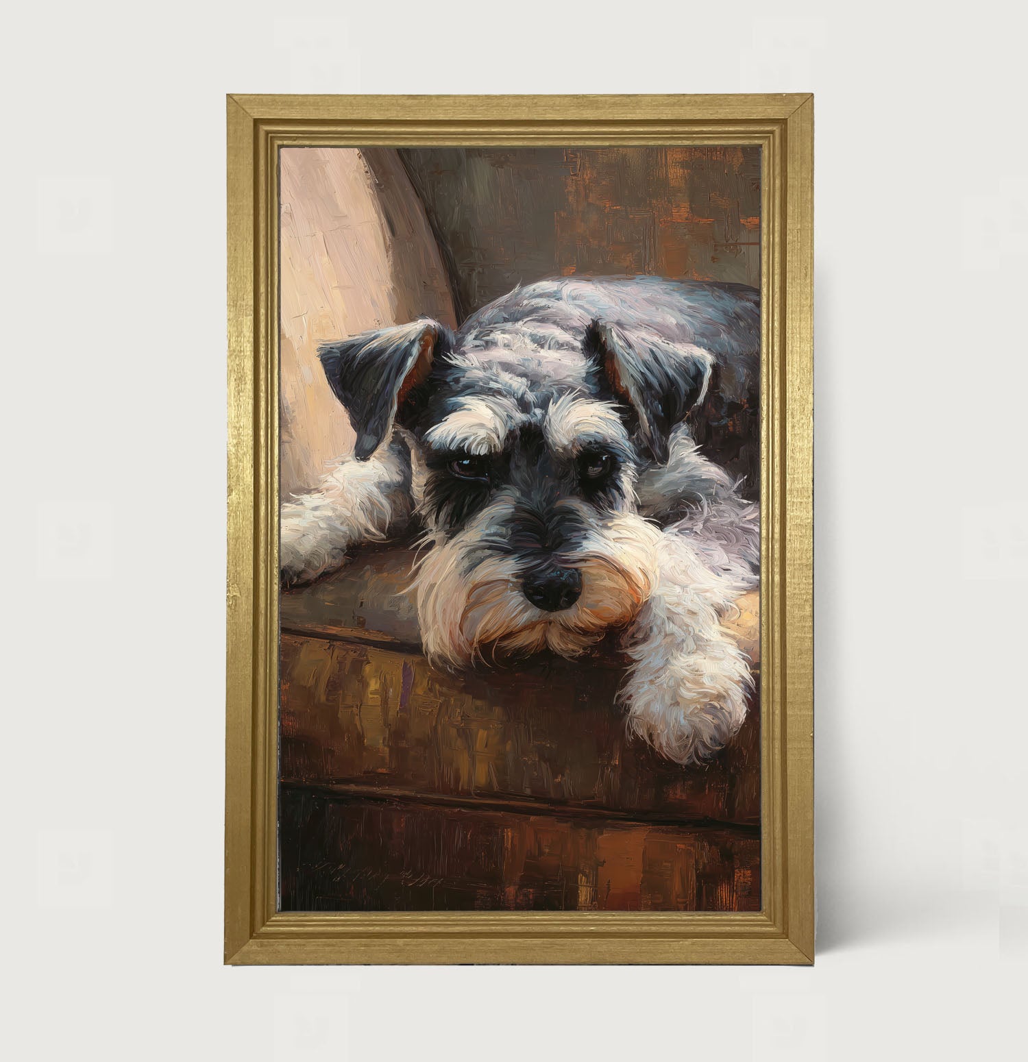 Armchair with Mini Schnauzer Dog - Framed Art