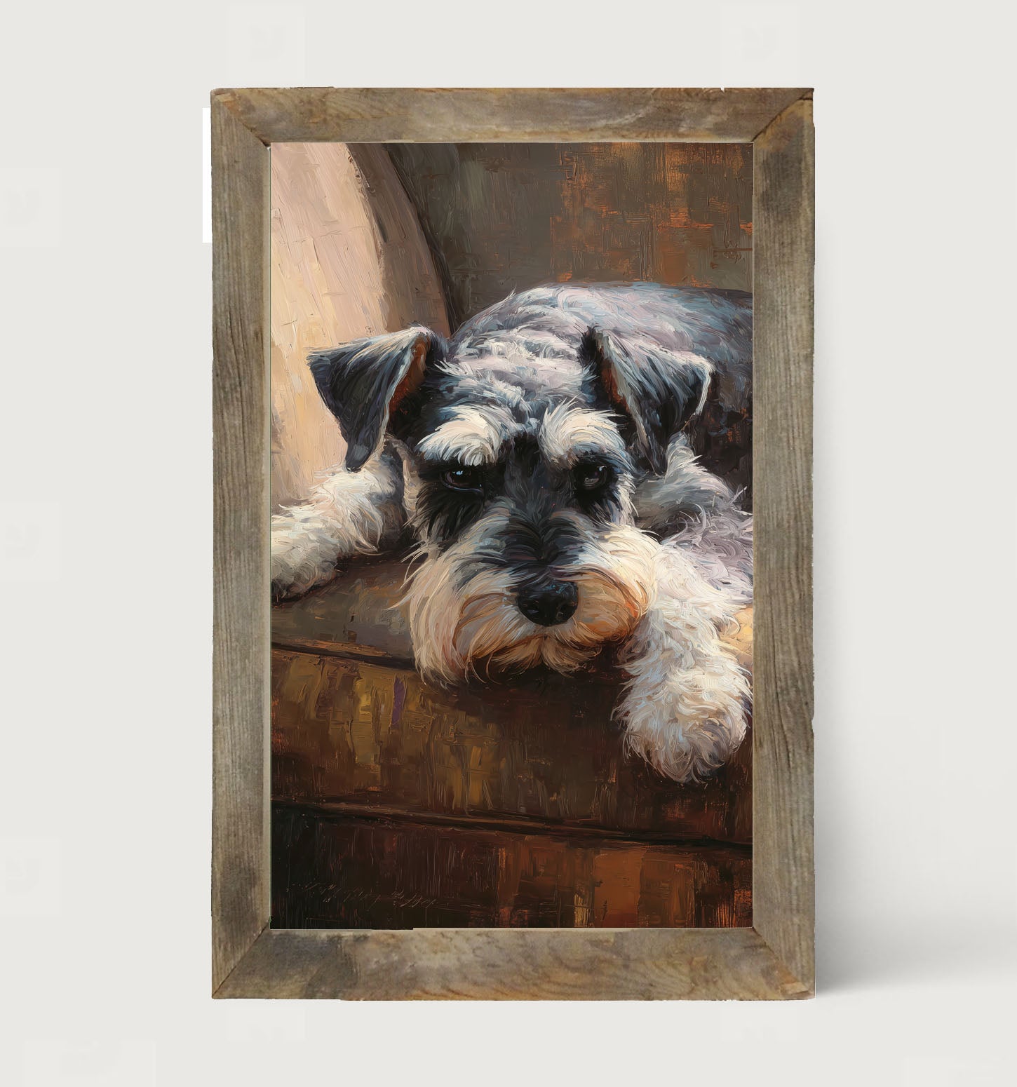 Armchair with Mini Schnauzer Dog - Framed Art