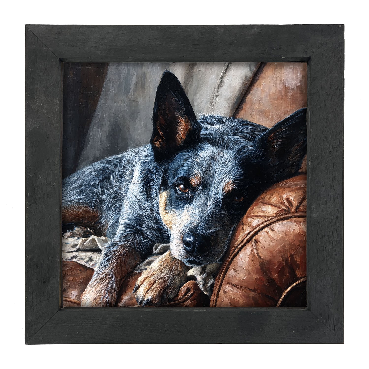 Armchair with Blue Heeler Dog - Framed Art