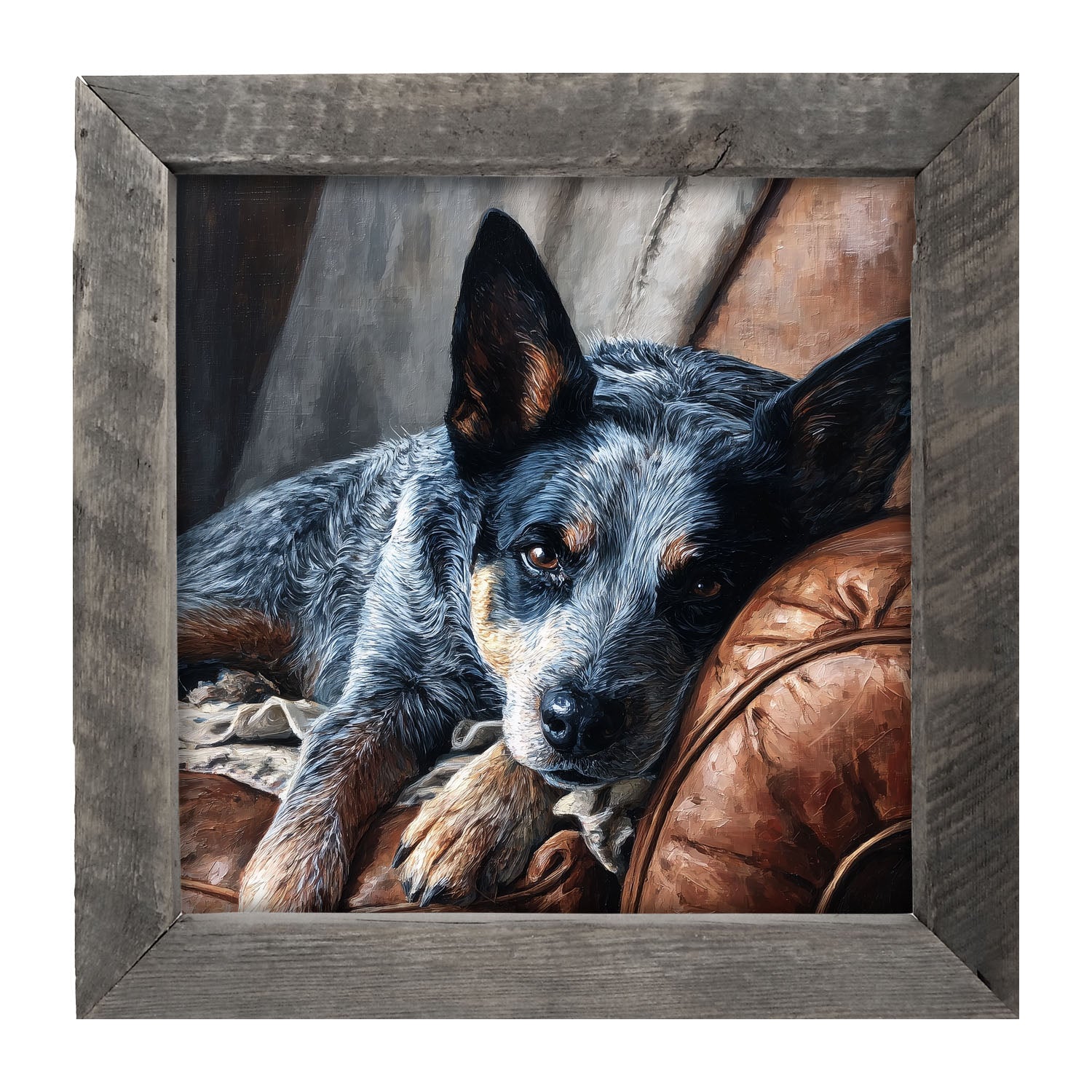 Armchair with Blue Heeler Dog - Framed Art