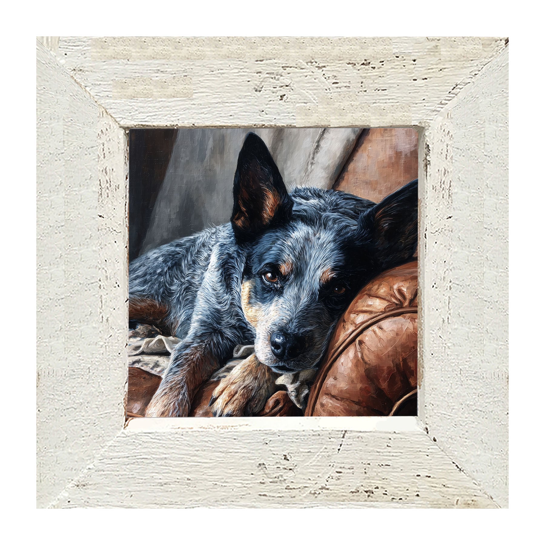 Armchair with Blue Heeler Dog - Framed Art