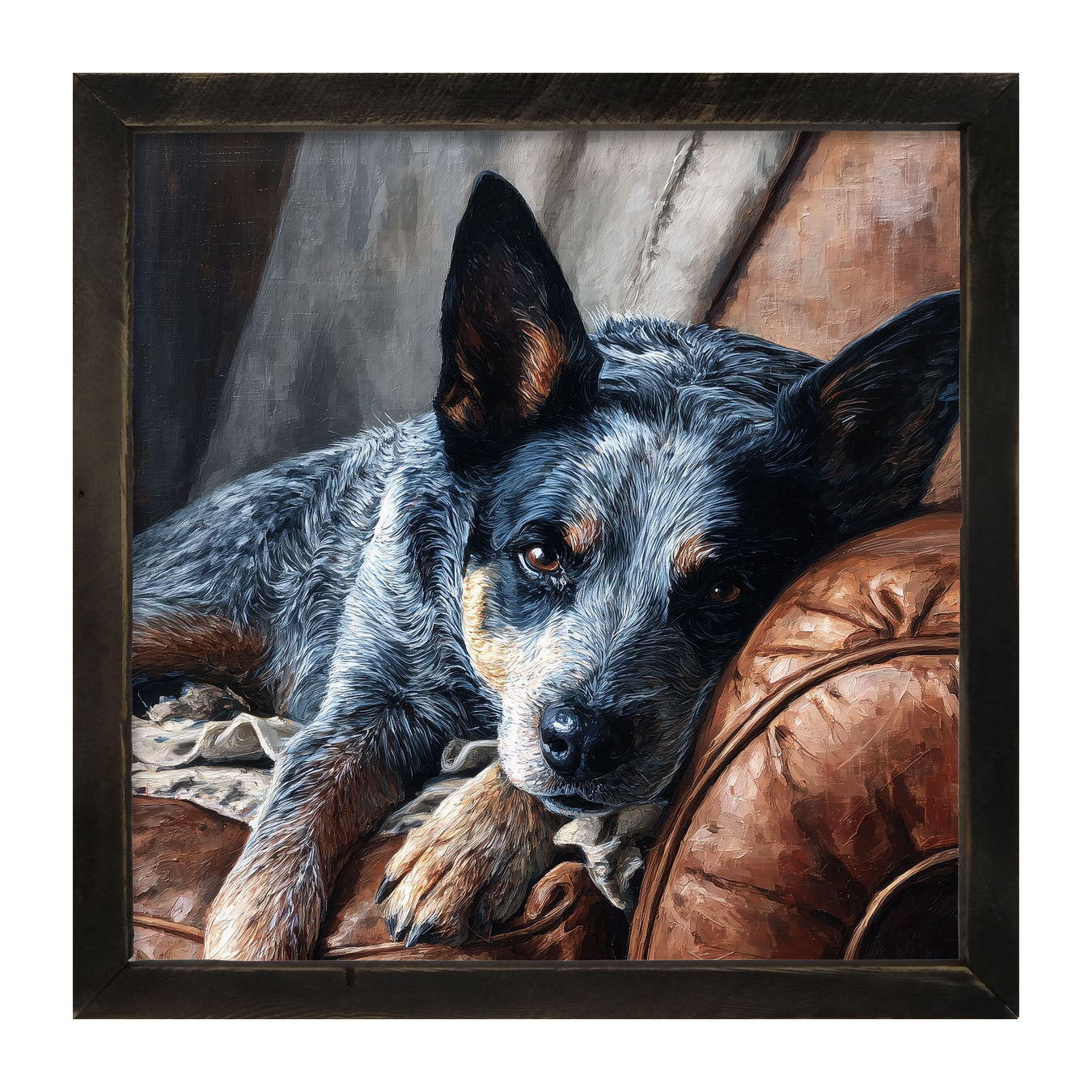 Armchair with Blue Heeler Dog - Framed Art