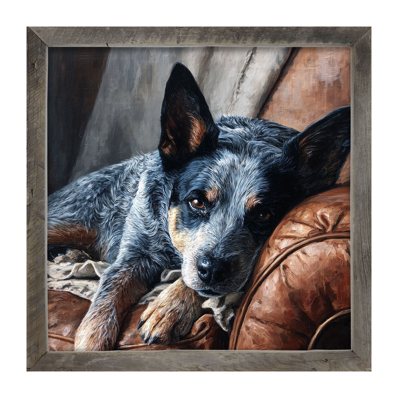 Armchair with Blue Heeler Dog - Framed Art