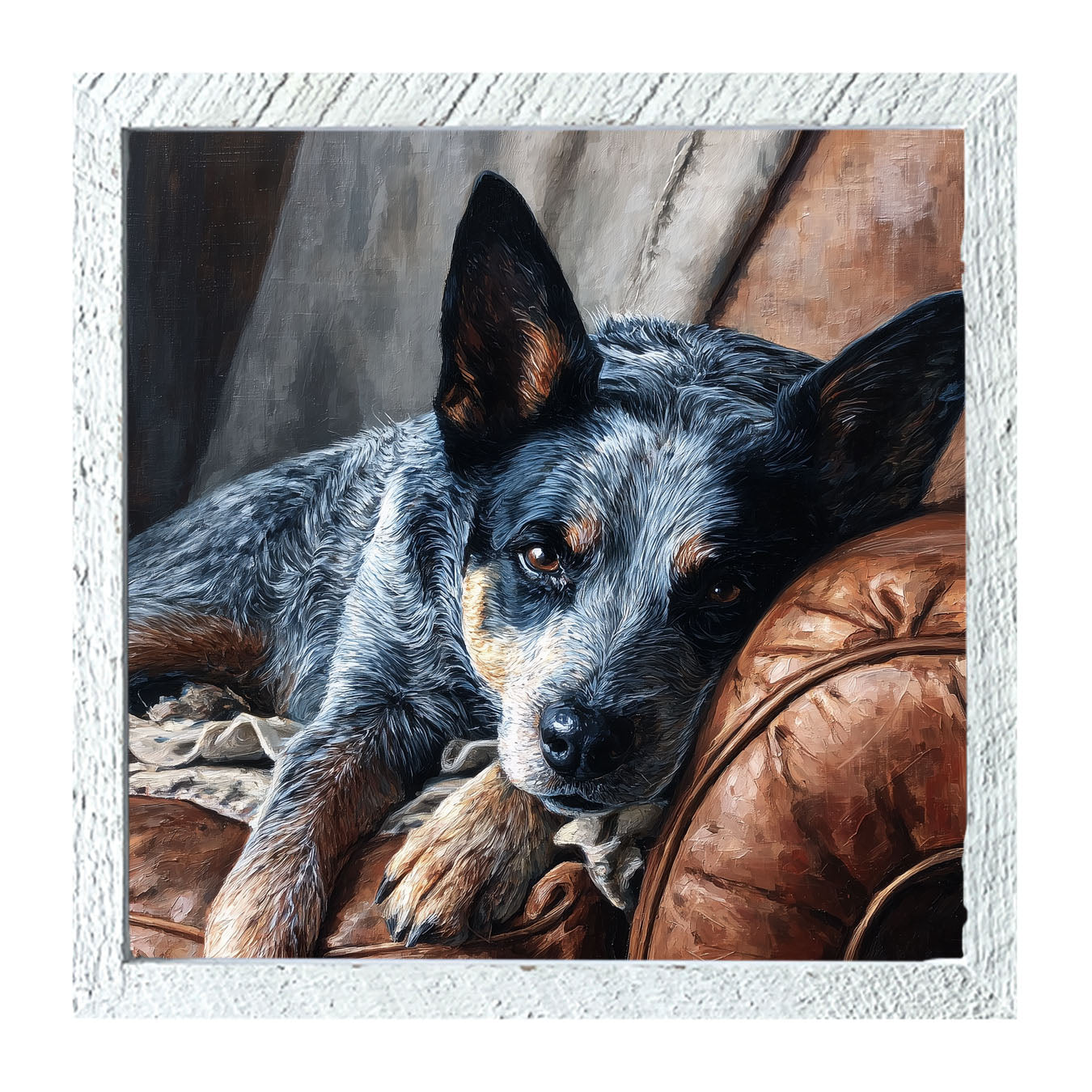 Armchair with Blue Heeler Dog - Framed Art