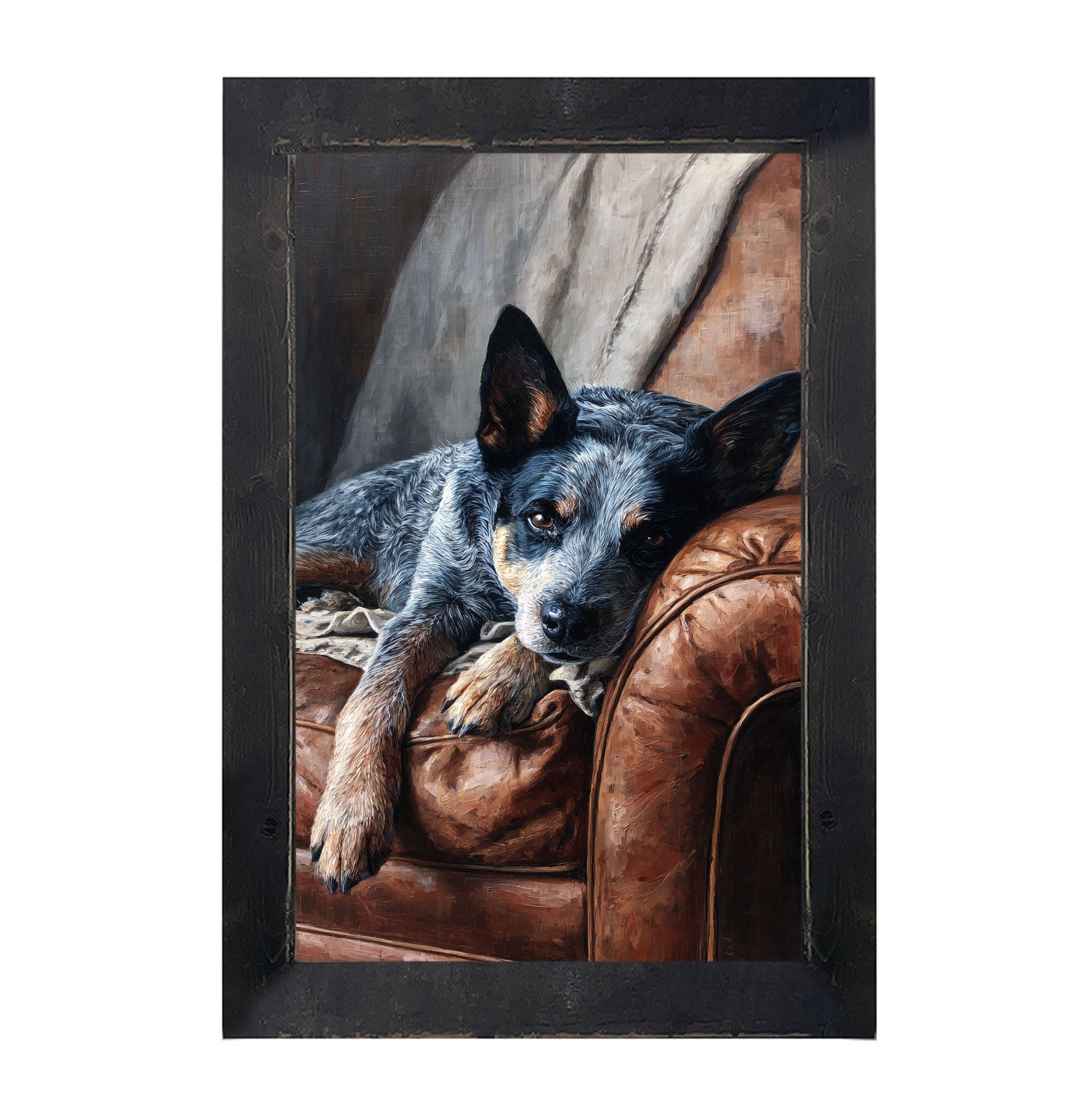 Armchair with Blue Heeler Dog - Framed Art
