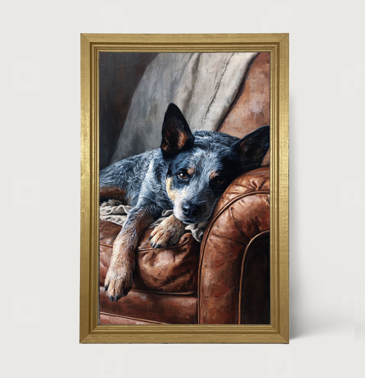 Armchair with Blue Heeler Dog - Framed Art
