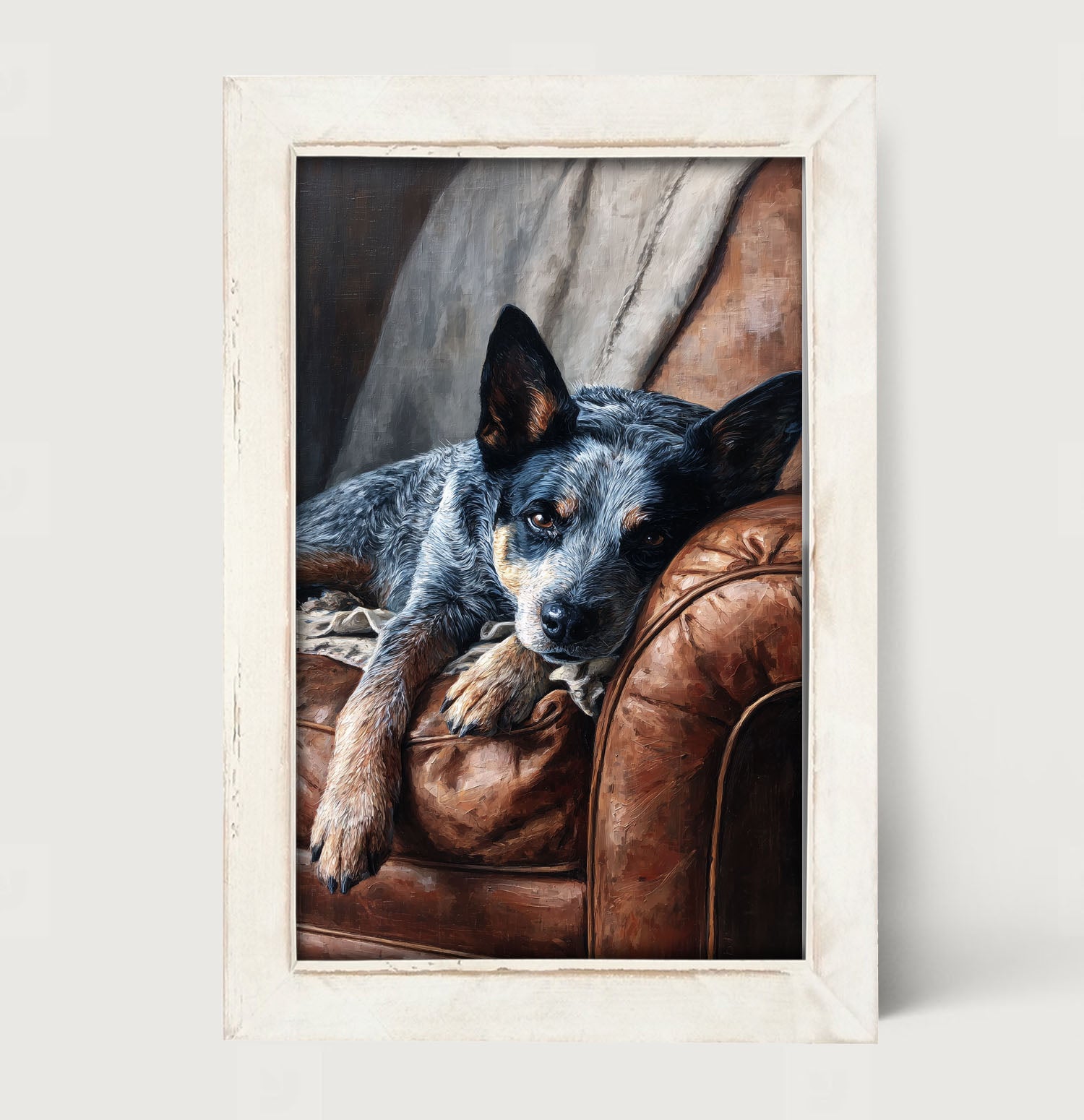 Armchair with Blue Heeler Dog - Framed Art