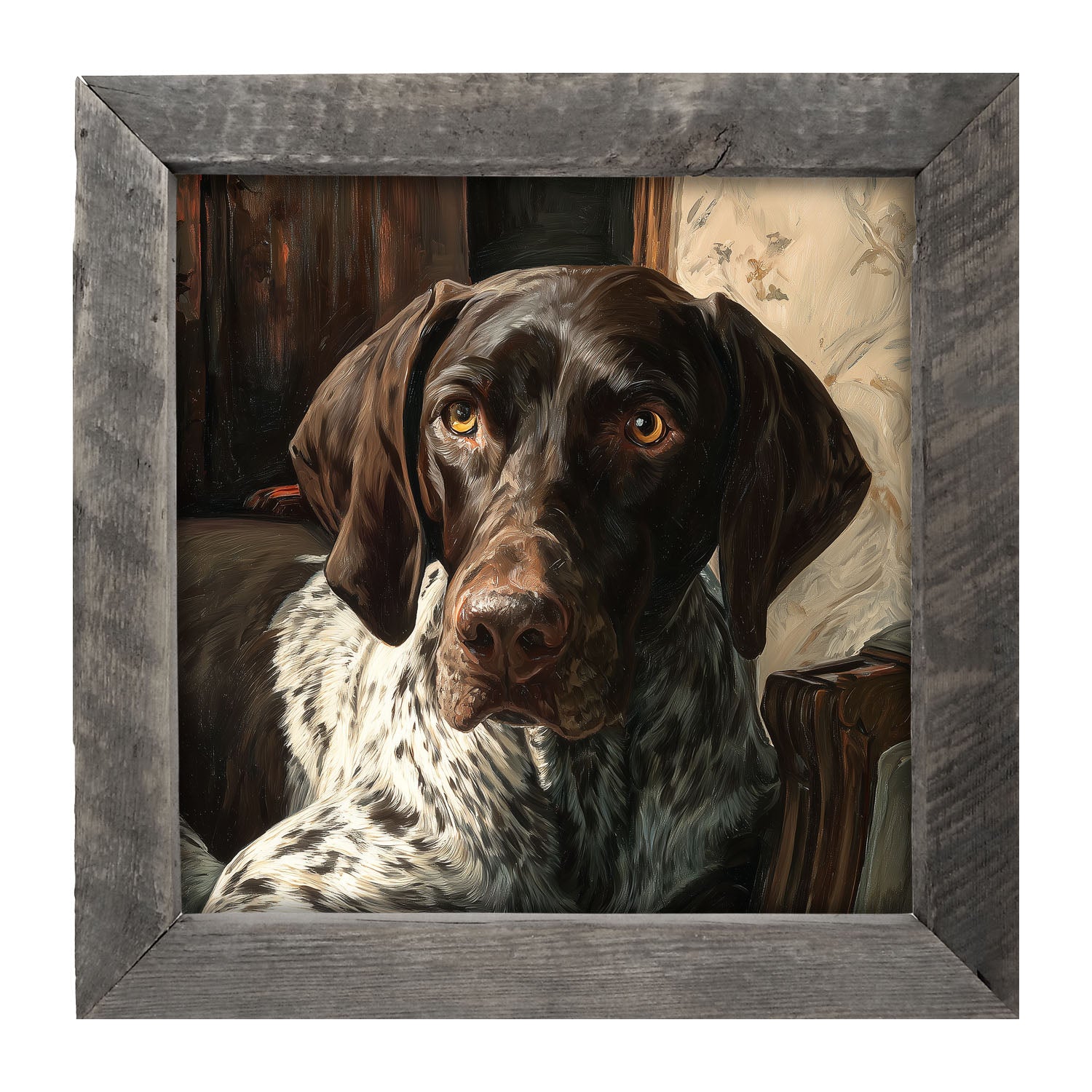 Armchair with German Shorthaired Pointer Dog - Framed Art