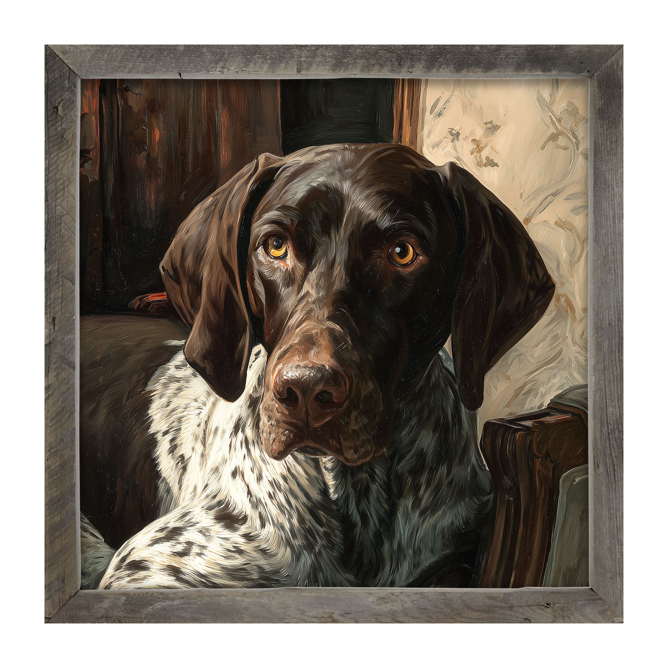 Armchair with German Shorthaired Pointer Dog - Framed Art