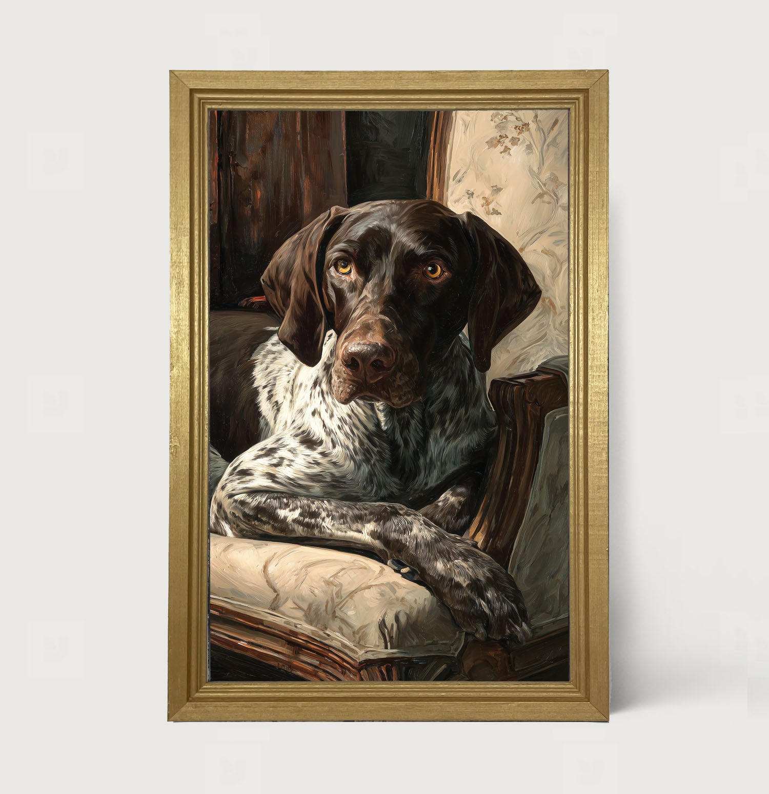 Armchair with German Shorthaired Pointer Dog