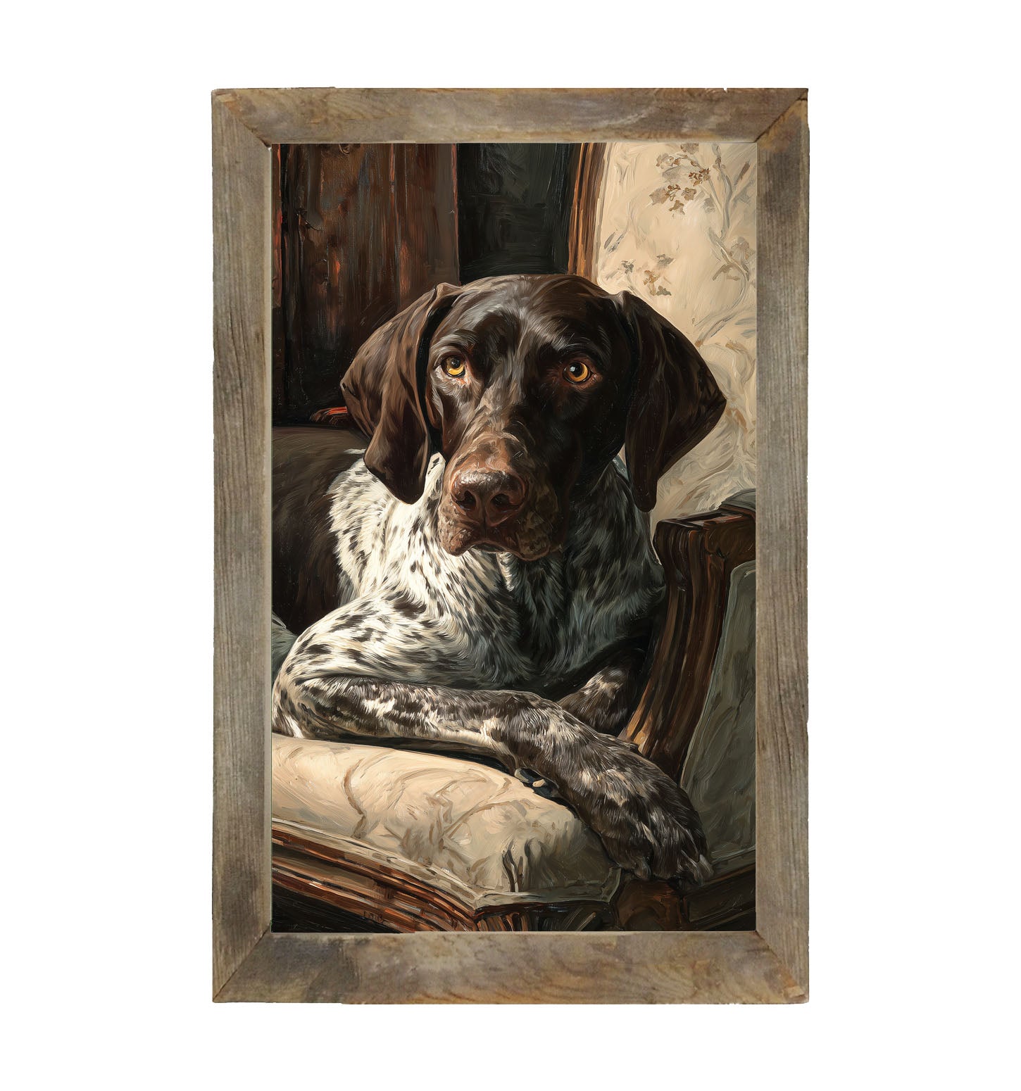 Armchair with German Shorthaired Pointer Dog - Framed Art