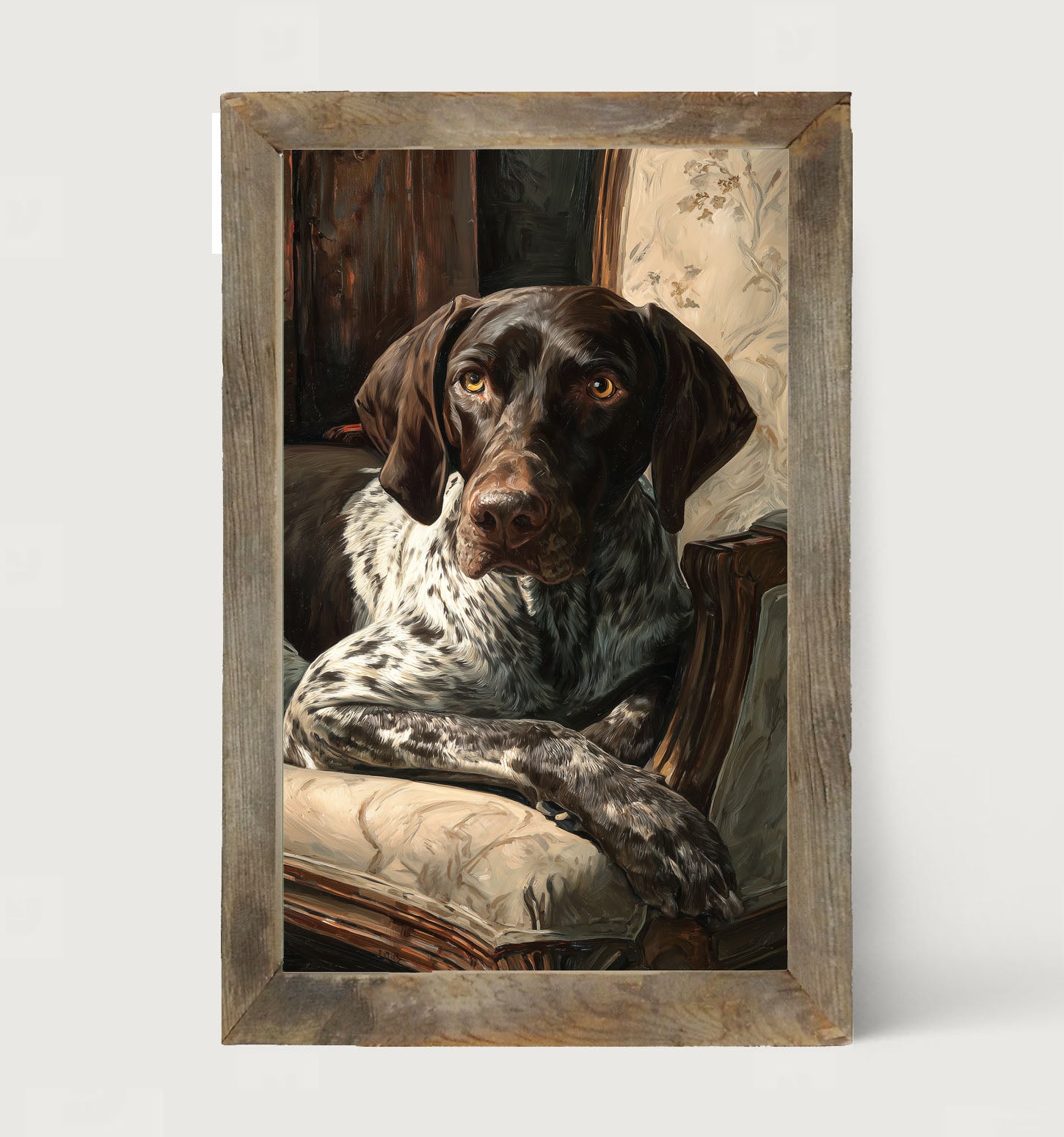 Armchair with German Shorthaired Pointer Dog