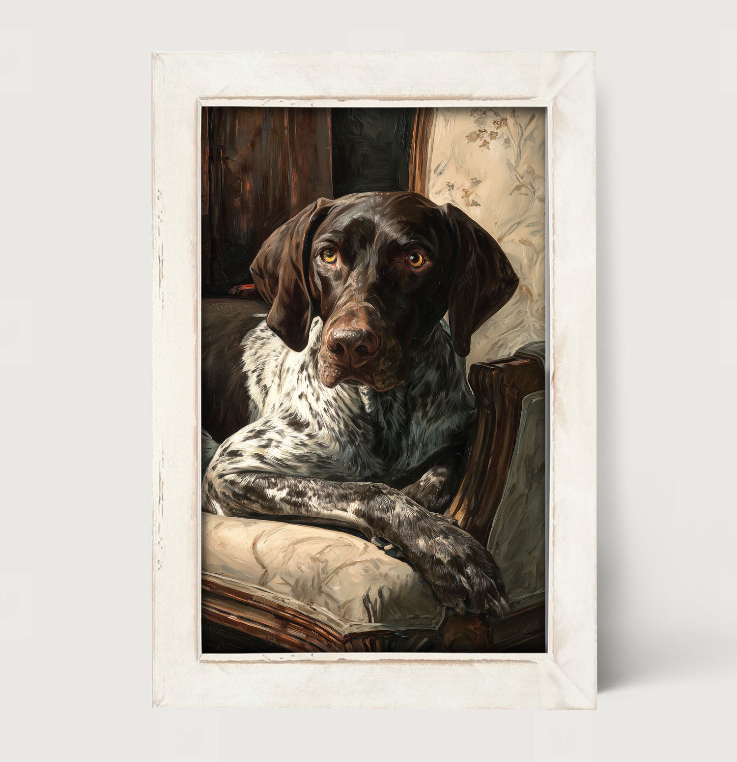 Armchair with German Shorthaired Pointer Dog