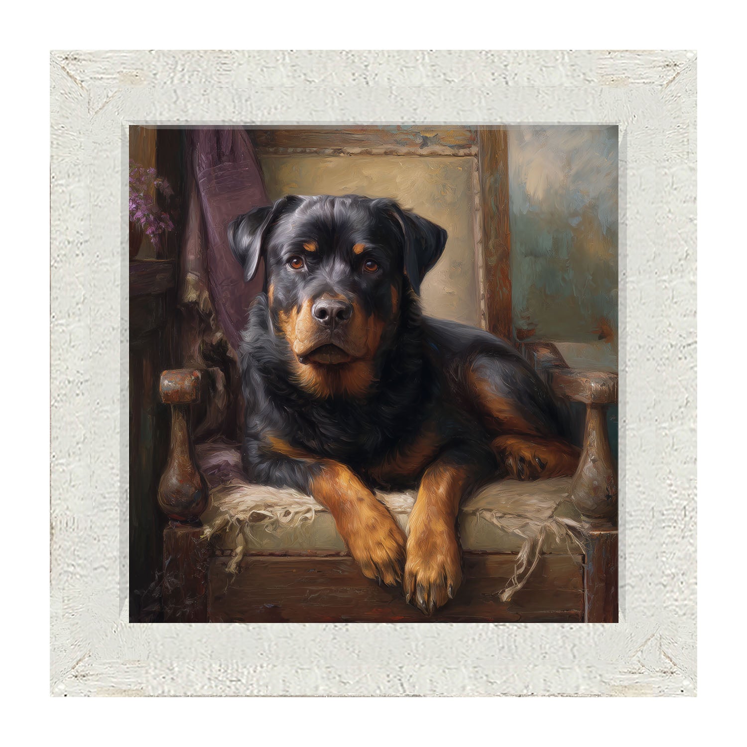 Armchair with Rottweiler Dog - Framed Art