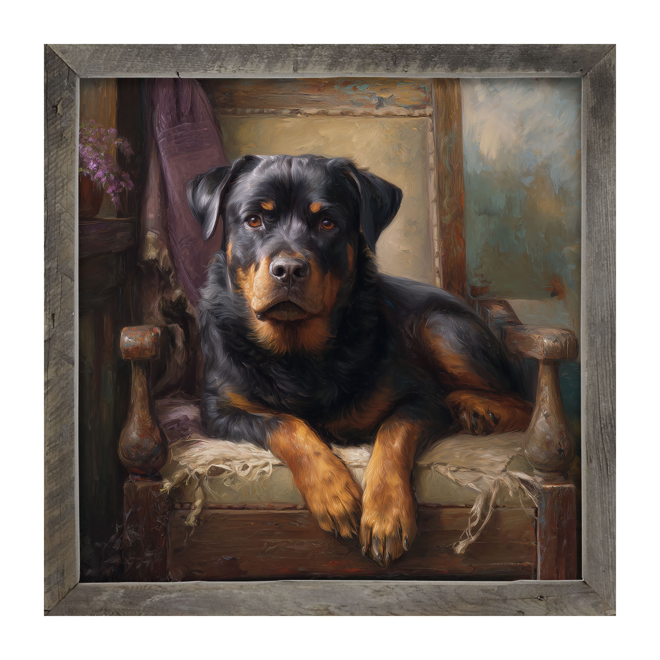 Armchair with Rottweiler Dog - Framed Art