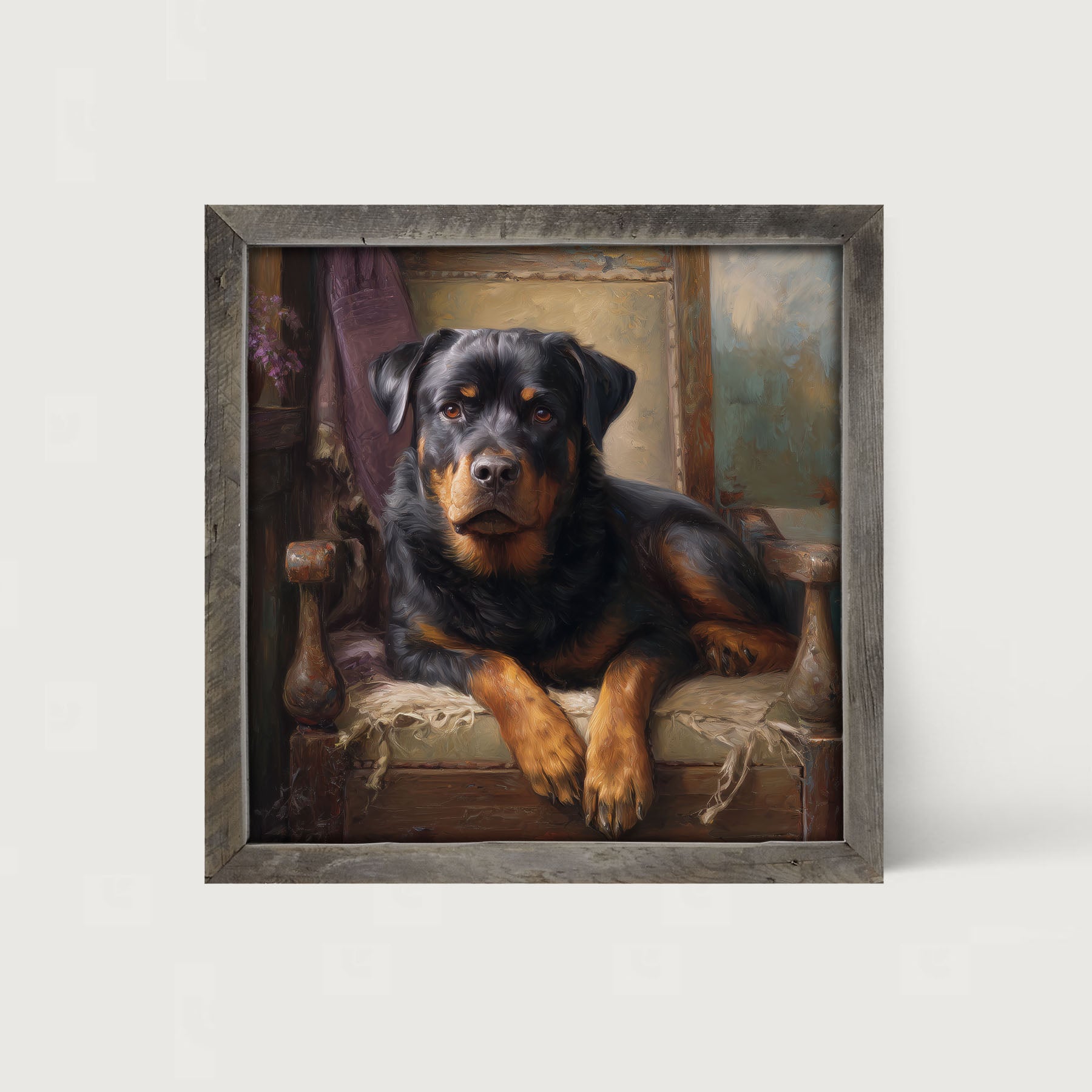 Armchair with Rottweiler Dog - Framed Art