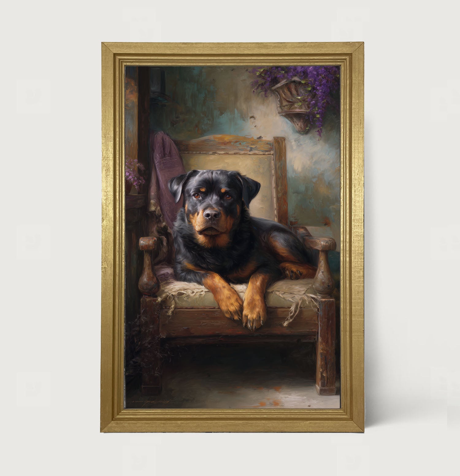 Armchair with Rottweiler Dog