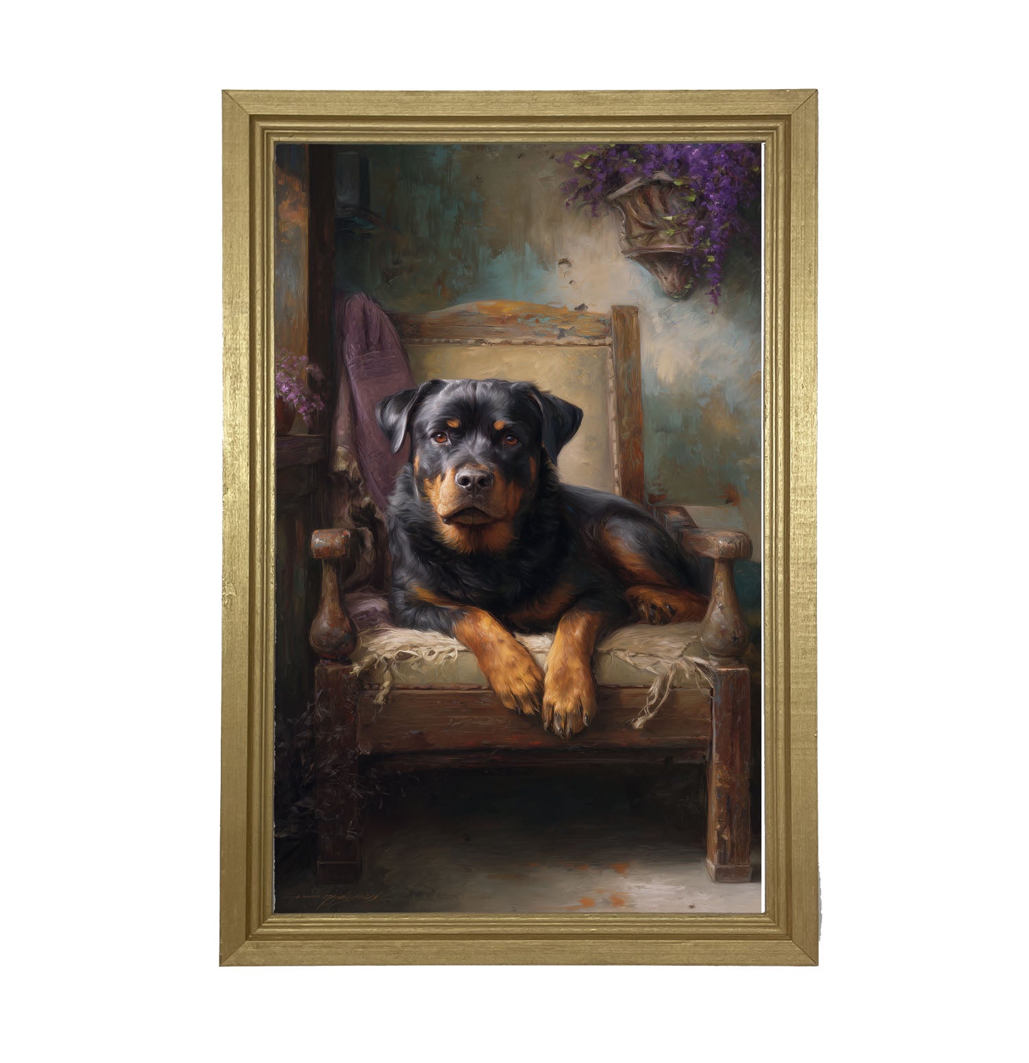 Armchair with Rottweiler Dog - Framed Art
