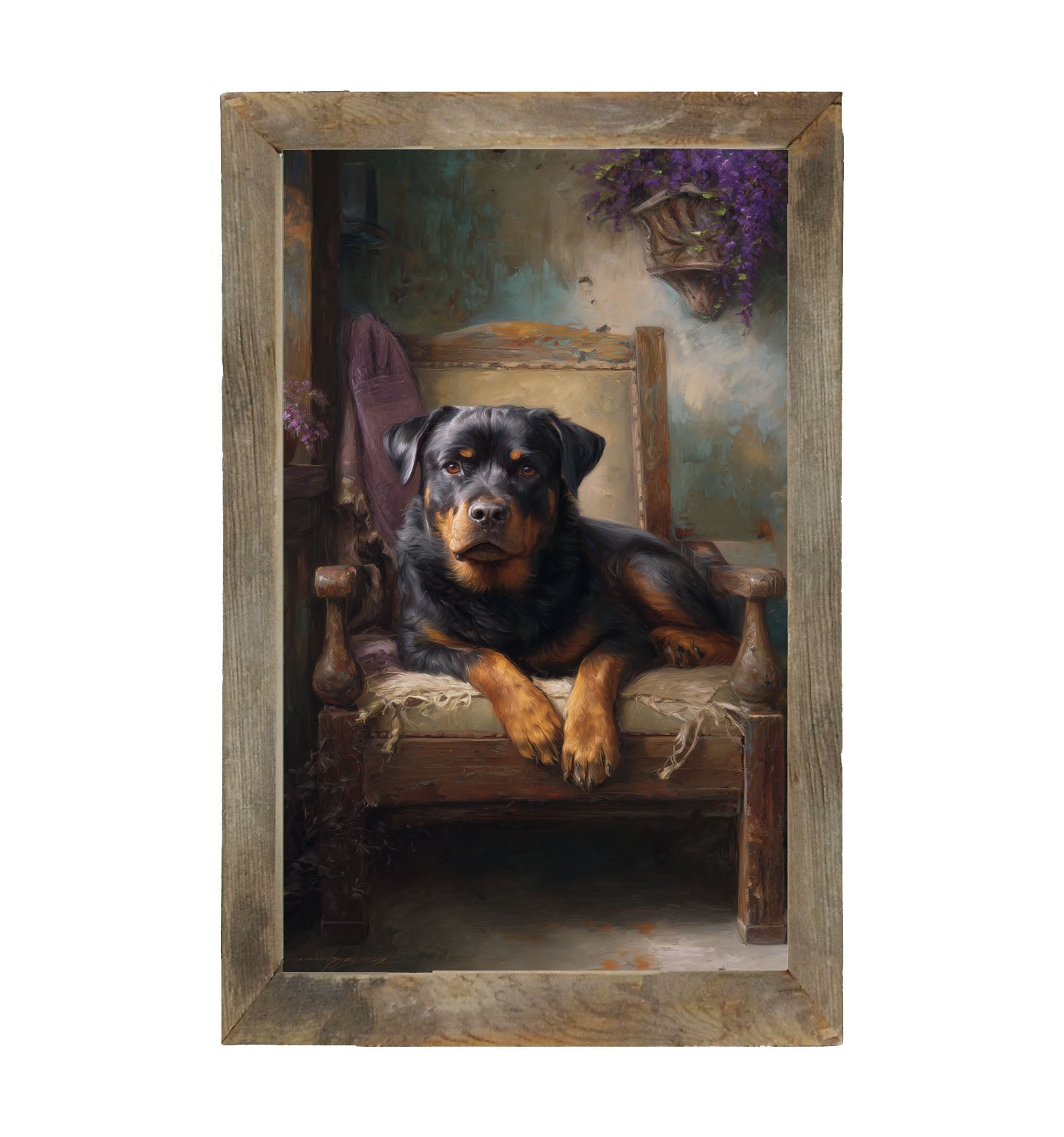 Armchair with Rottweiler Dog - Framed Art