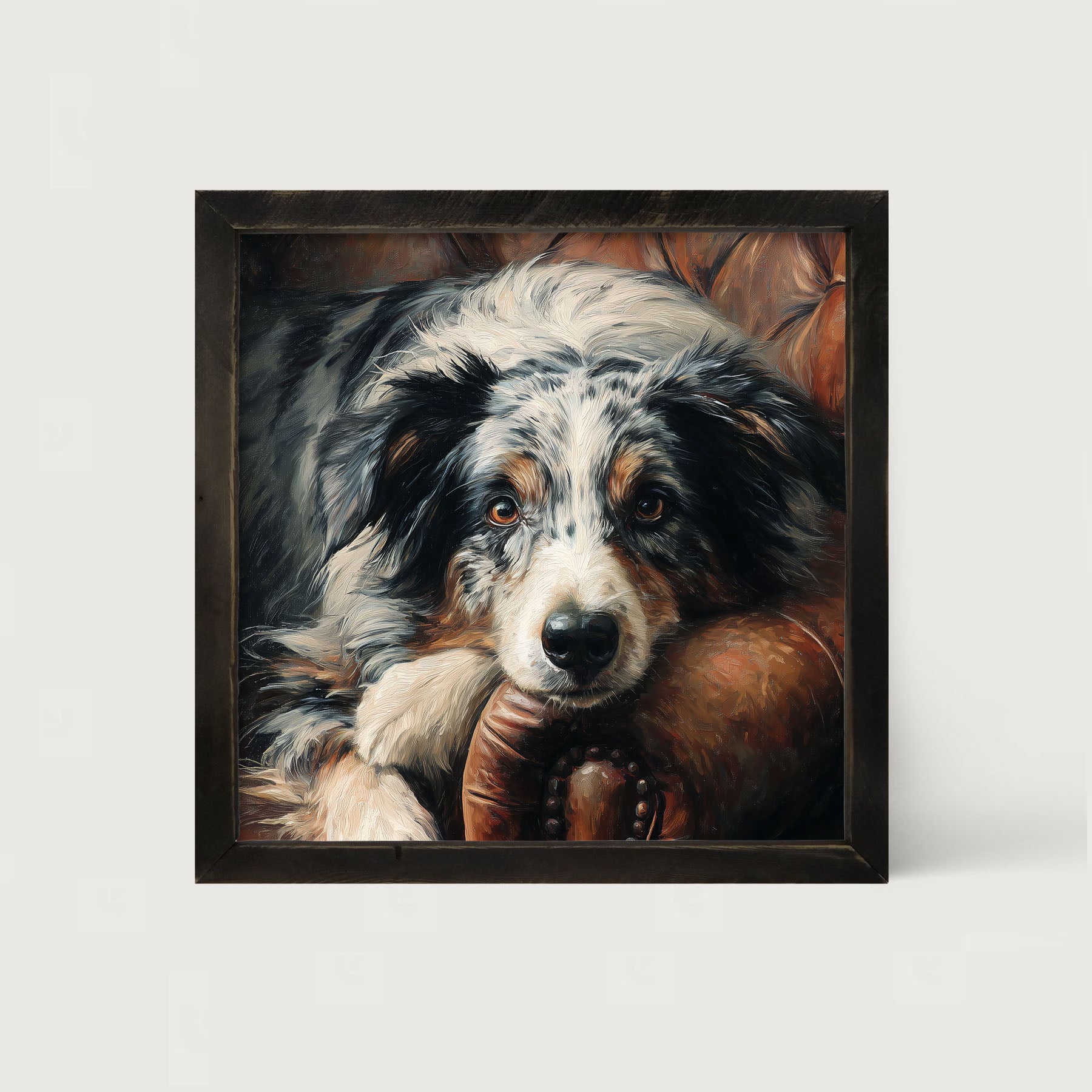 Armchair with Australian Shephard Dog - Framed Art