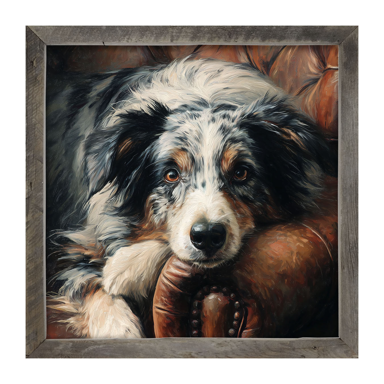 Armchair with Australian Shephard Dog - Framed Art
