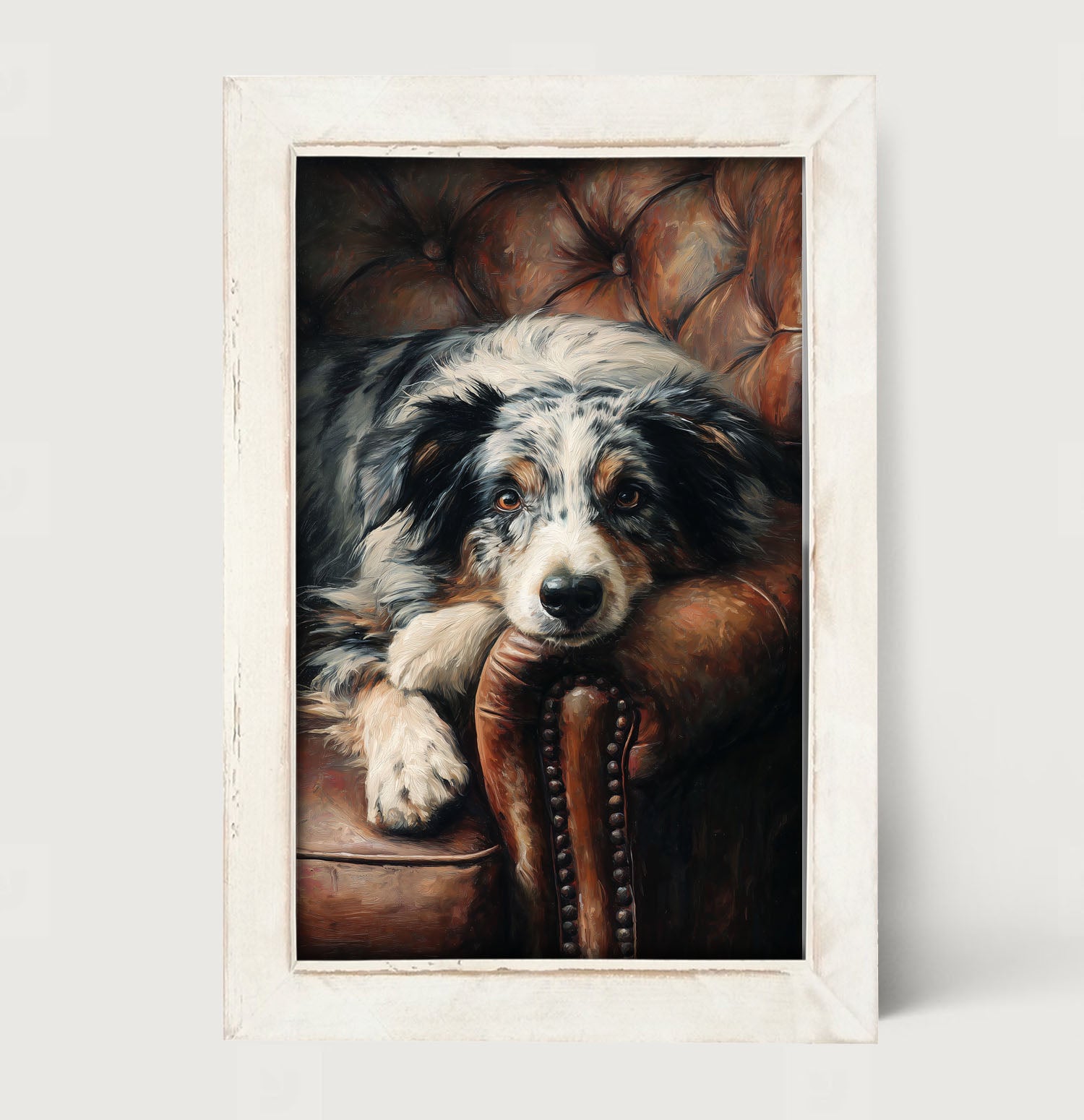 Armchair with Australian Shephard Dog - Framed Art