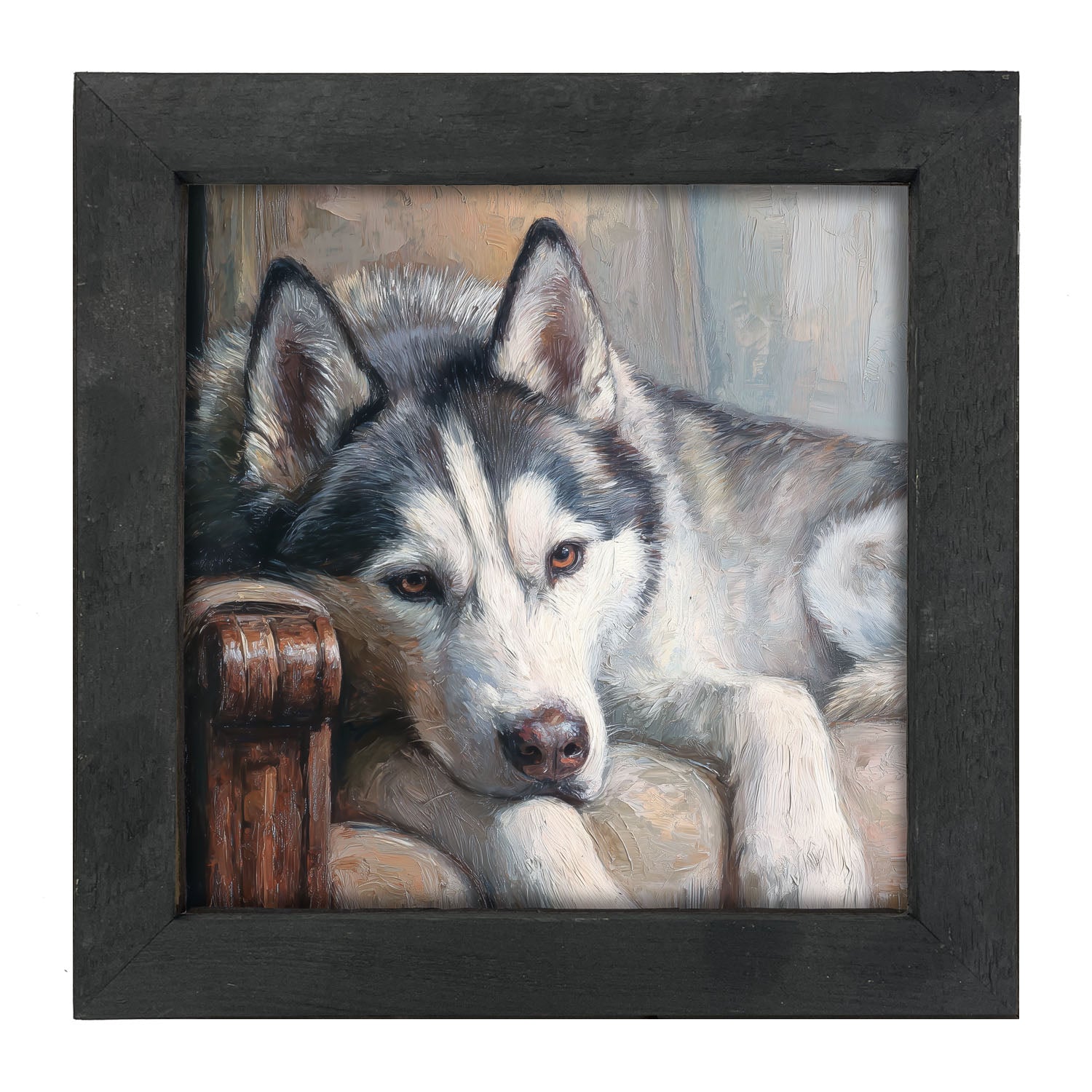 Armchair with Siberian Husky Dog - Framed Art