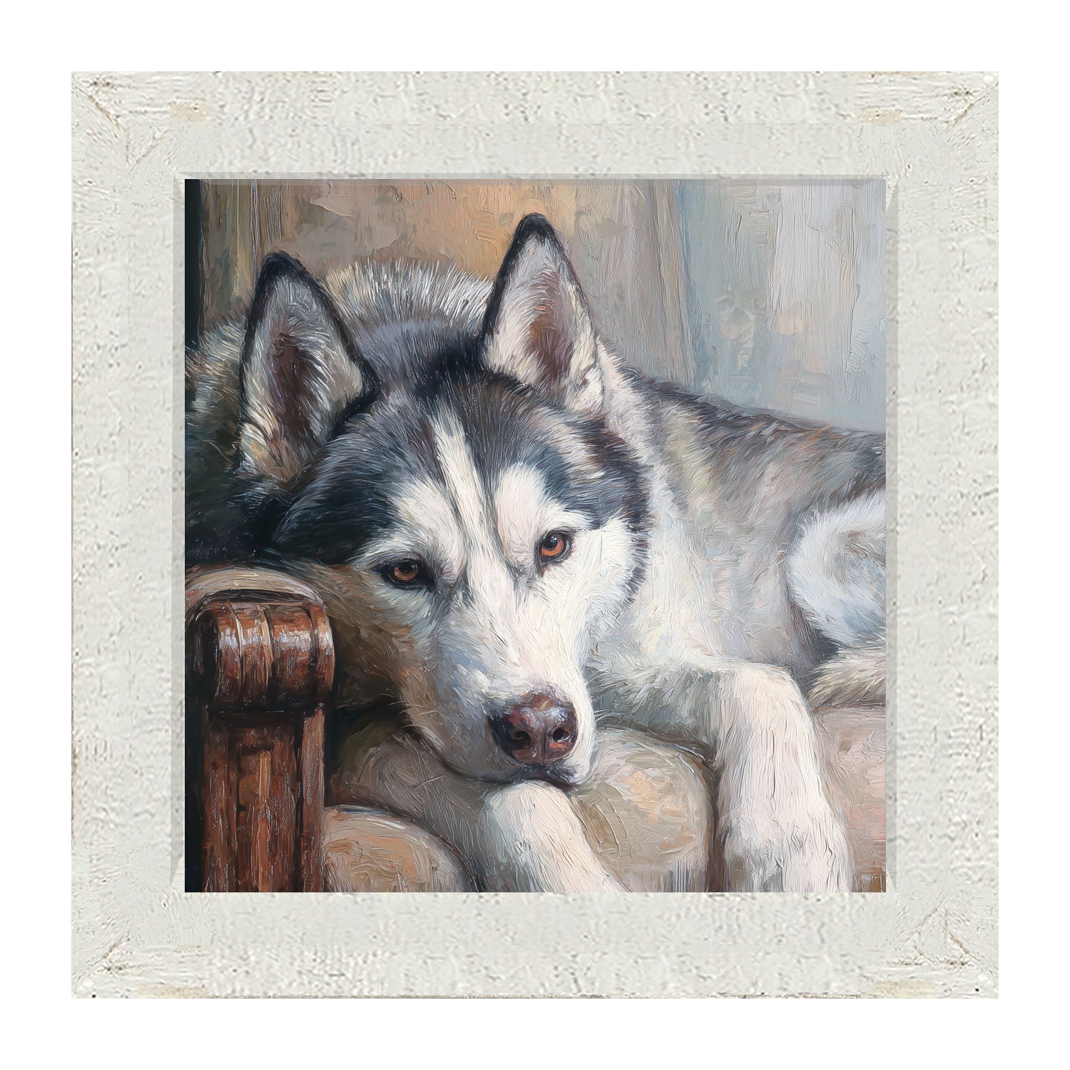 Armchair with Siberian Husky Dog - Framed Art
