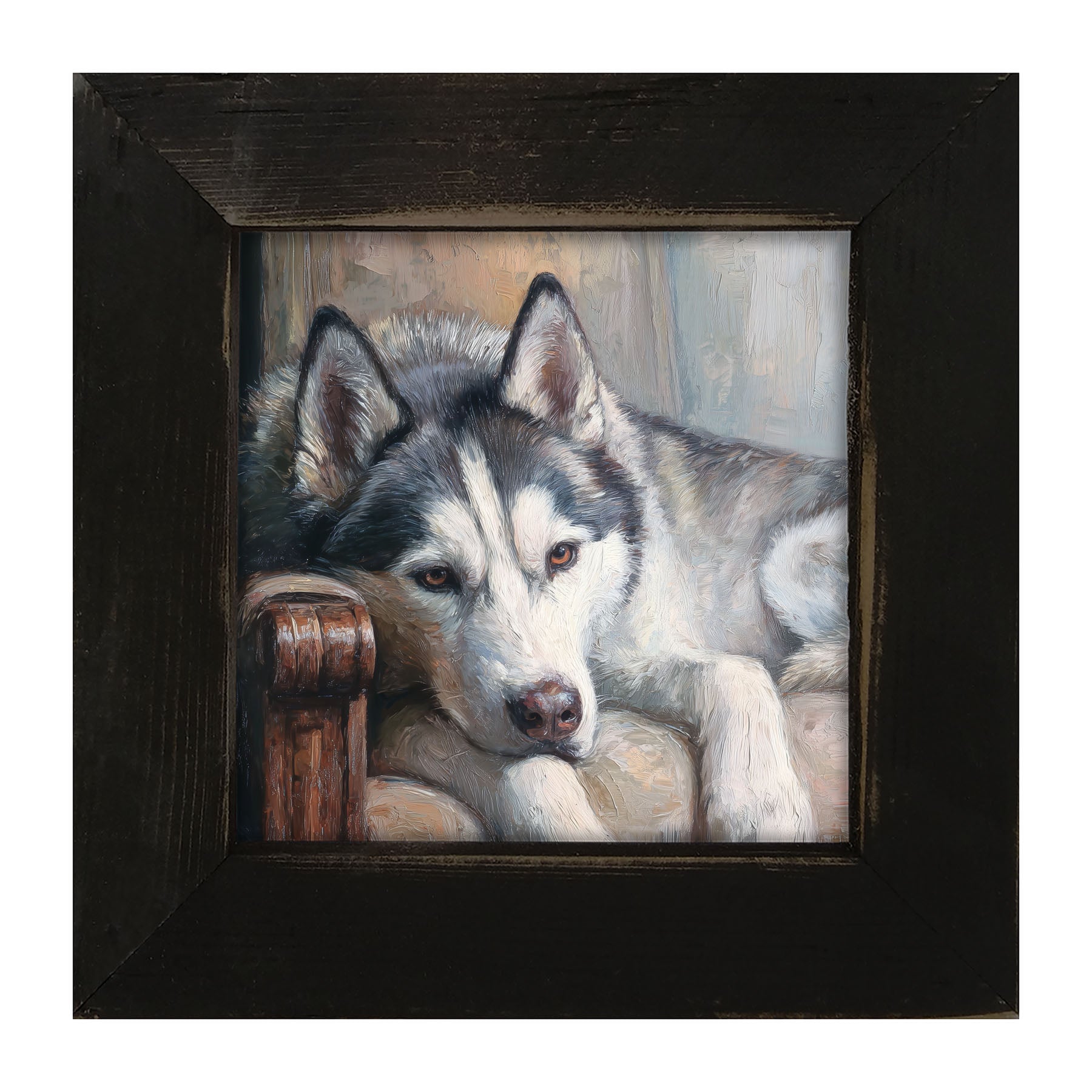 Armchair with Siberian Husky Dog - Framed Art