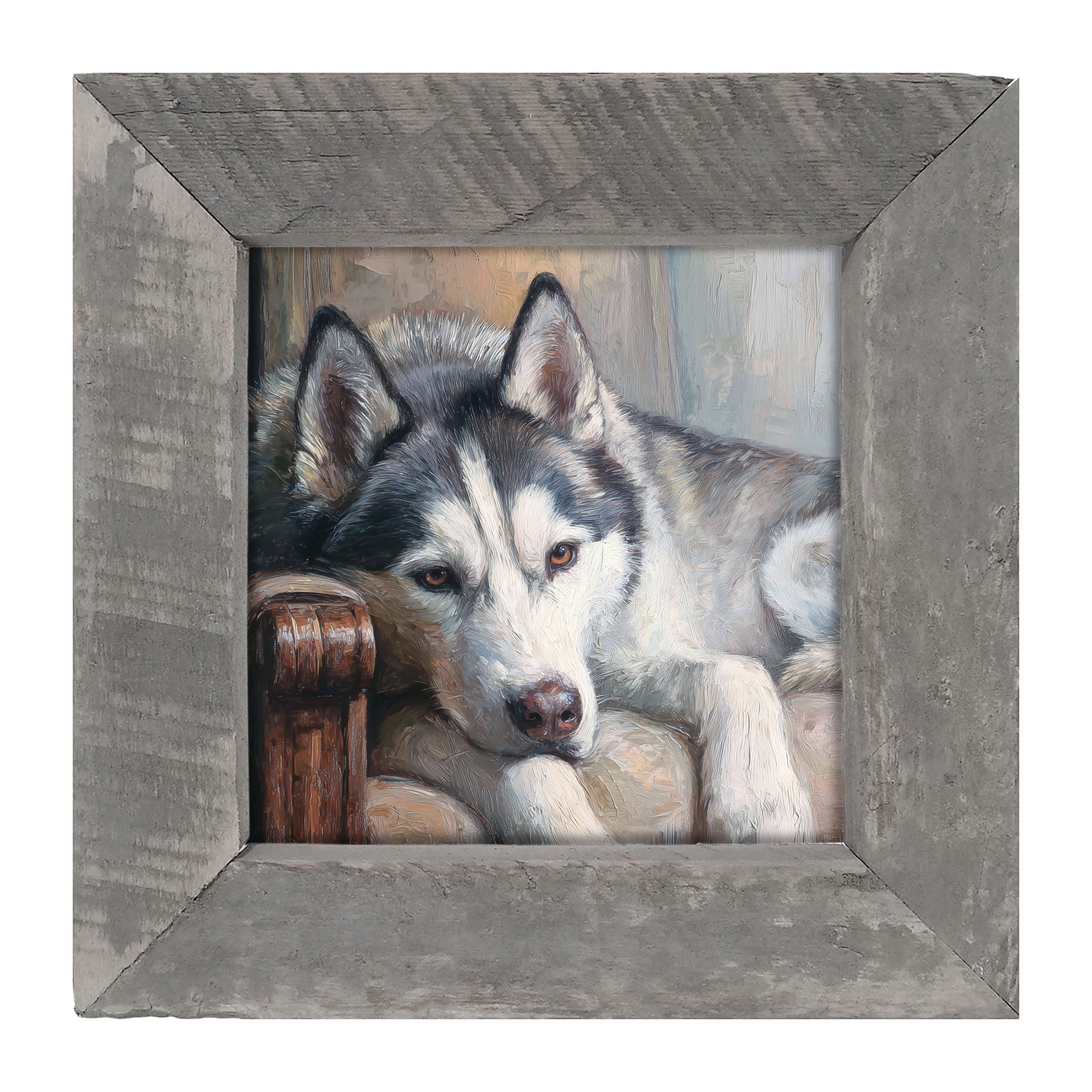 Armchair with Siberian Husky Dog - Framed Art