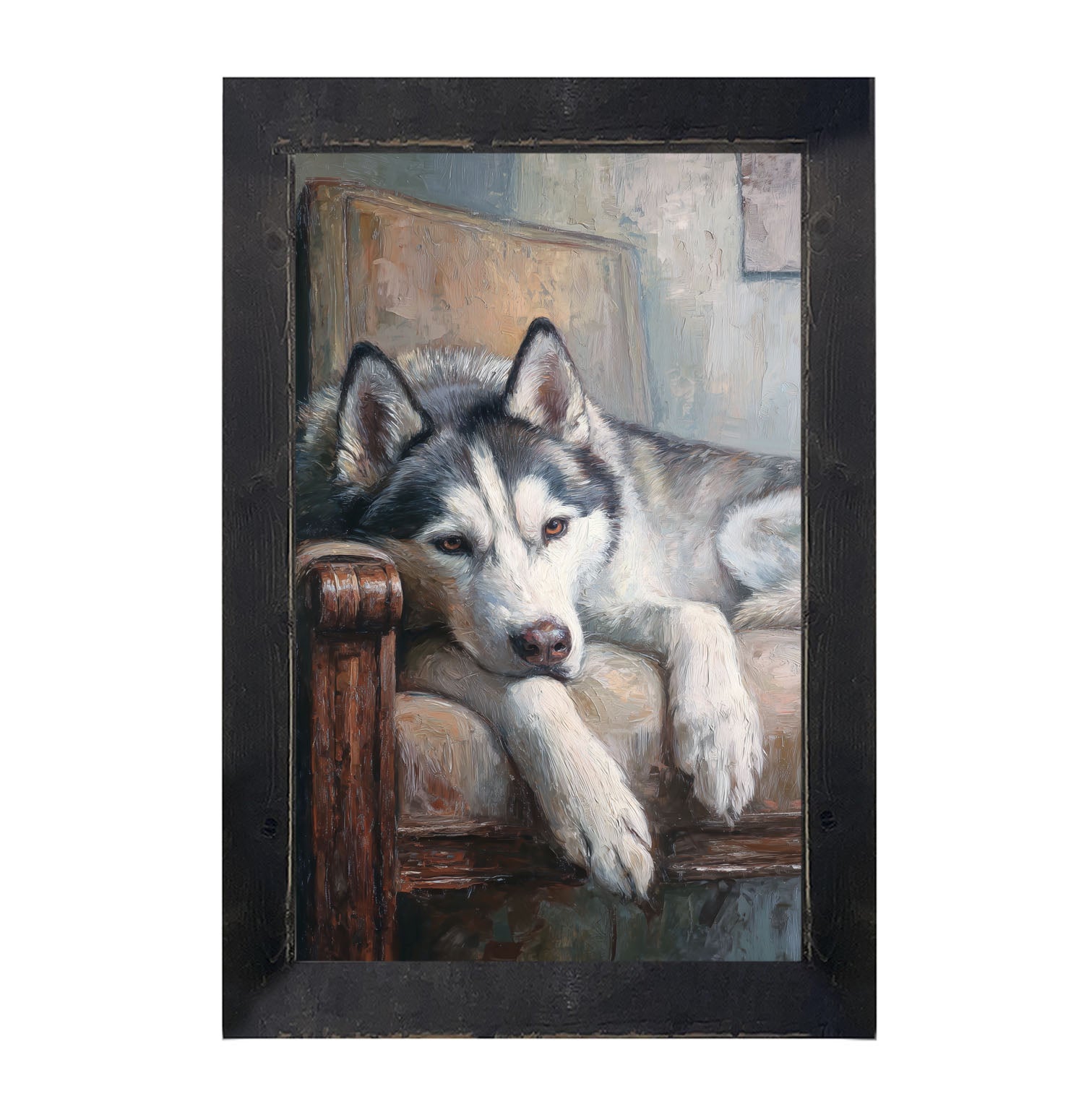 Armchair with Siberian Husky Dog - Framed Art