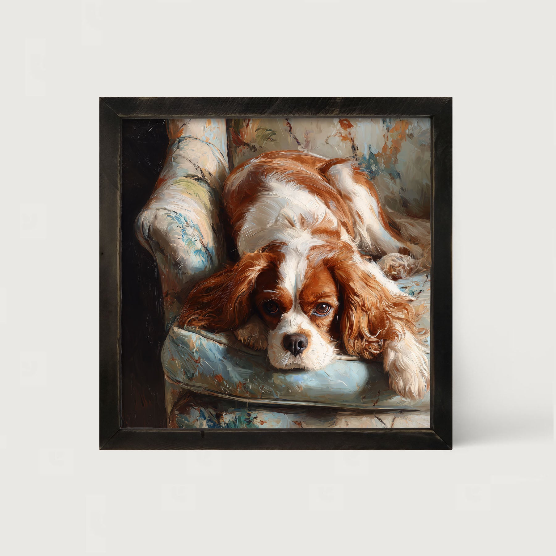 Armchair with Cavalier King Charles Spaniel - Framed Art