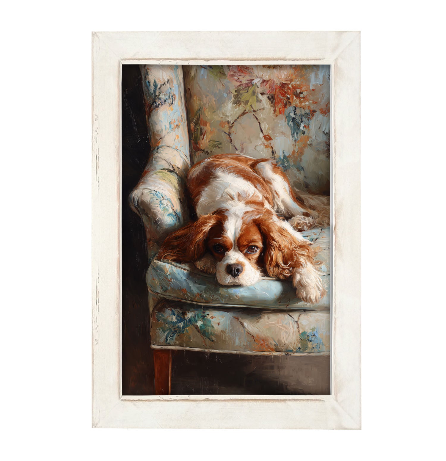 Armchair with Cavalier King Charles Spaniel - Framed Art