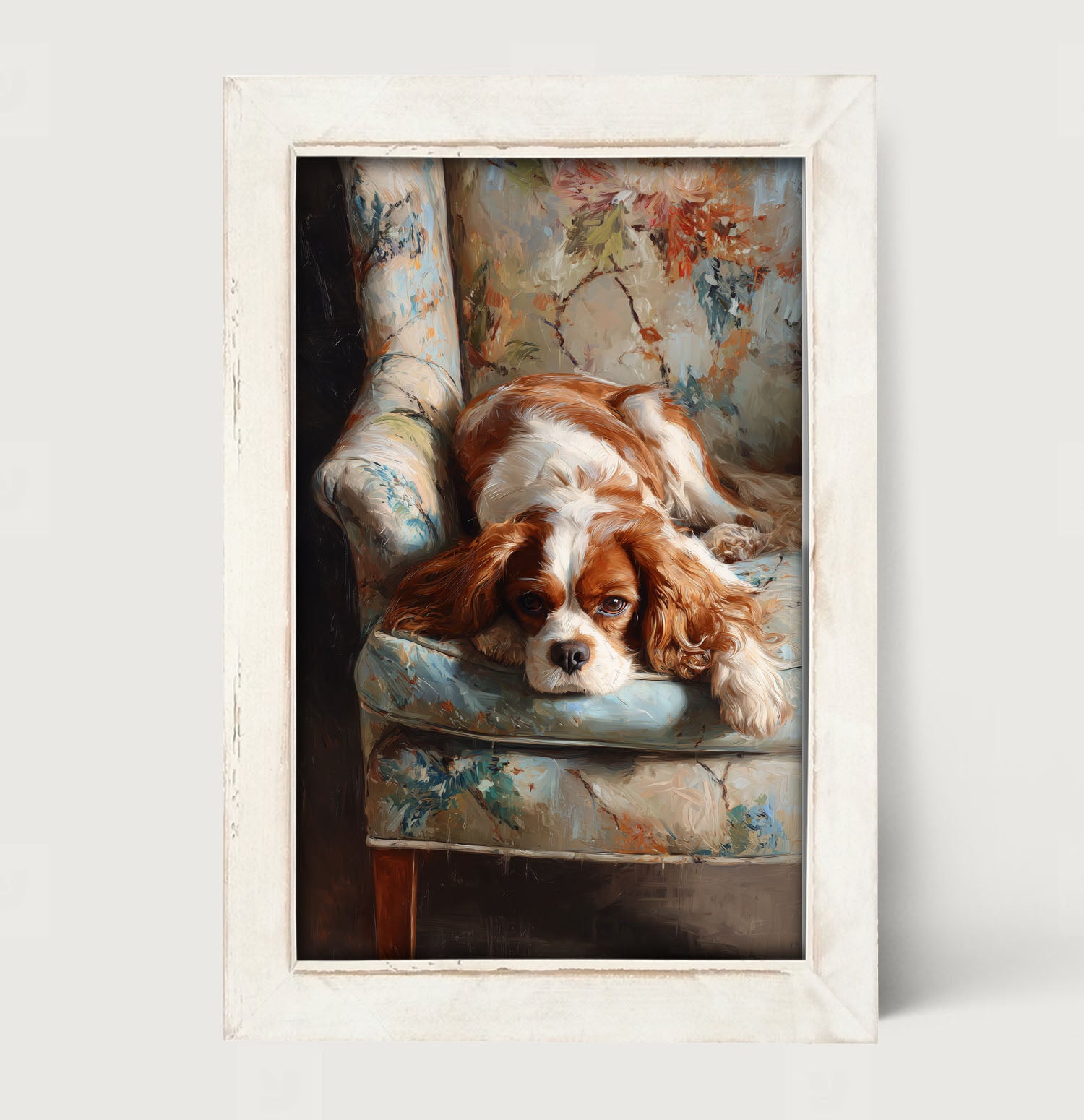 Armchair with Cavalier King Charles Spaniel - Framed Art