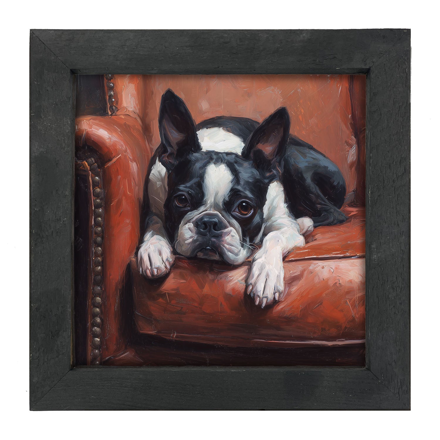 Armchair with Boston Terrier Dog - Framed Art