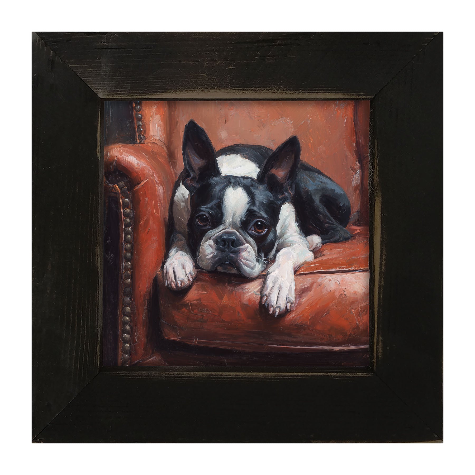 Armchair with Boston Terrier Dog - Framed Art