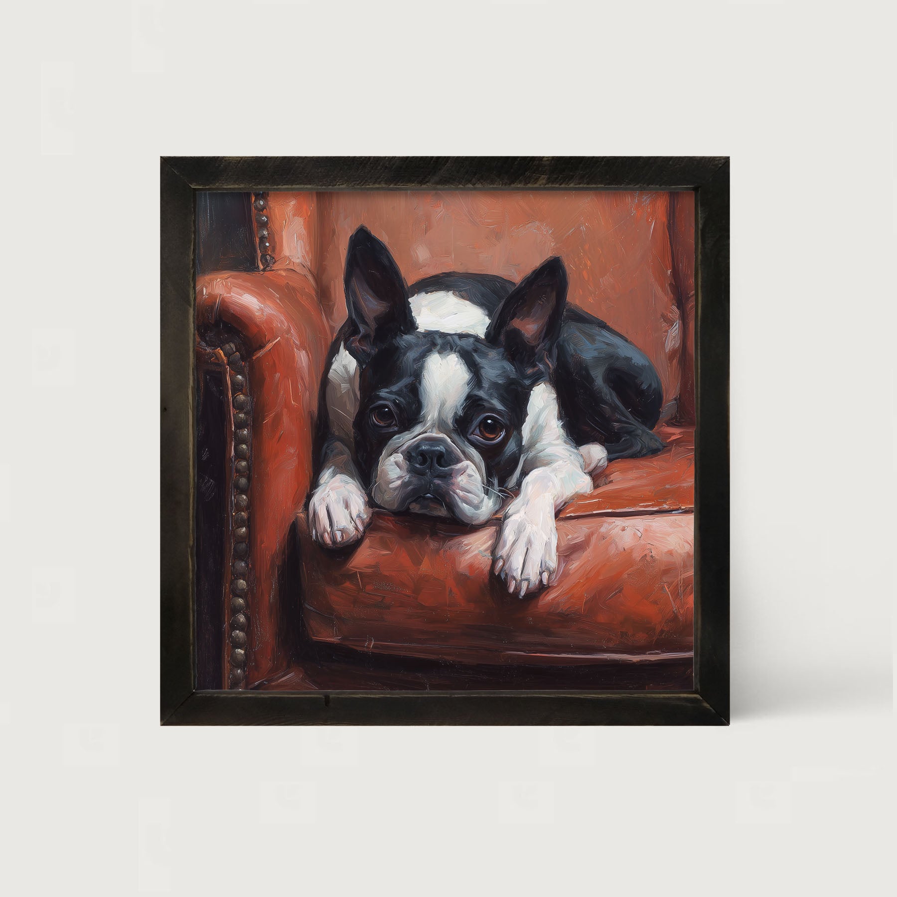 Armchair with Boston Terrier Dog - Framed Art
