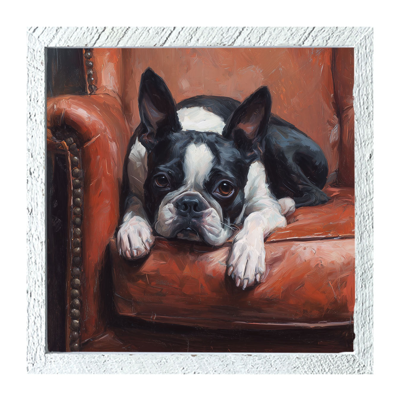 Armchair with Boston Terrier Dog - Framed Art