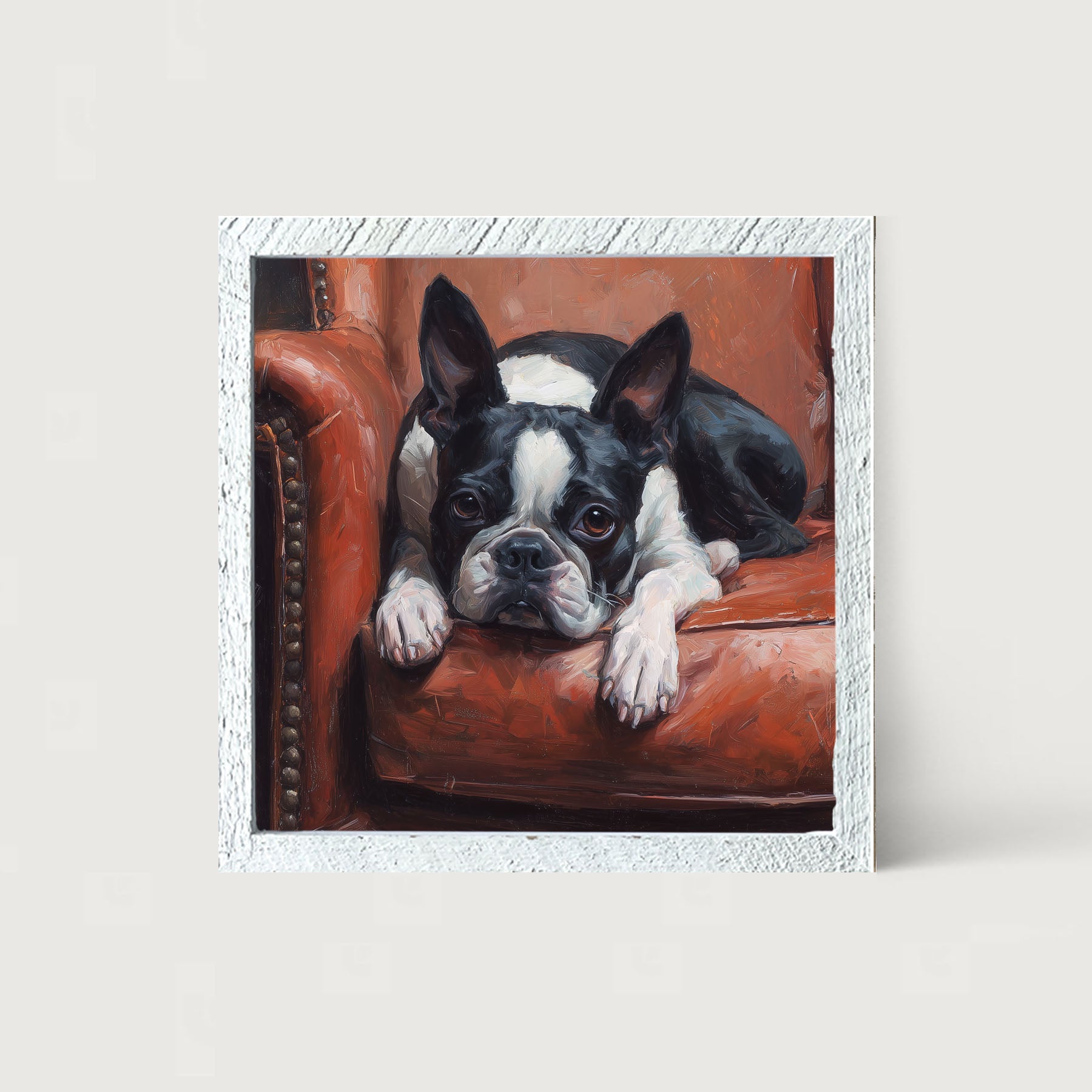 Armchair with Boston Terrier Dog - Framed Art
