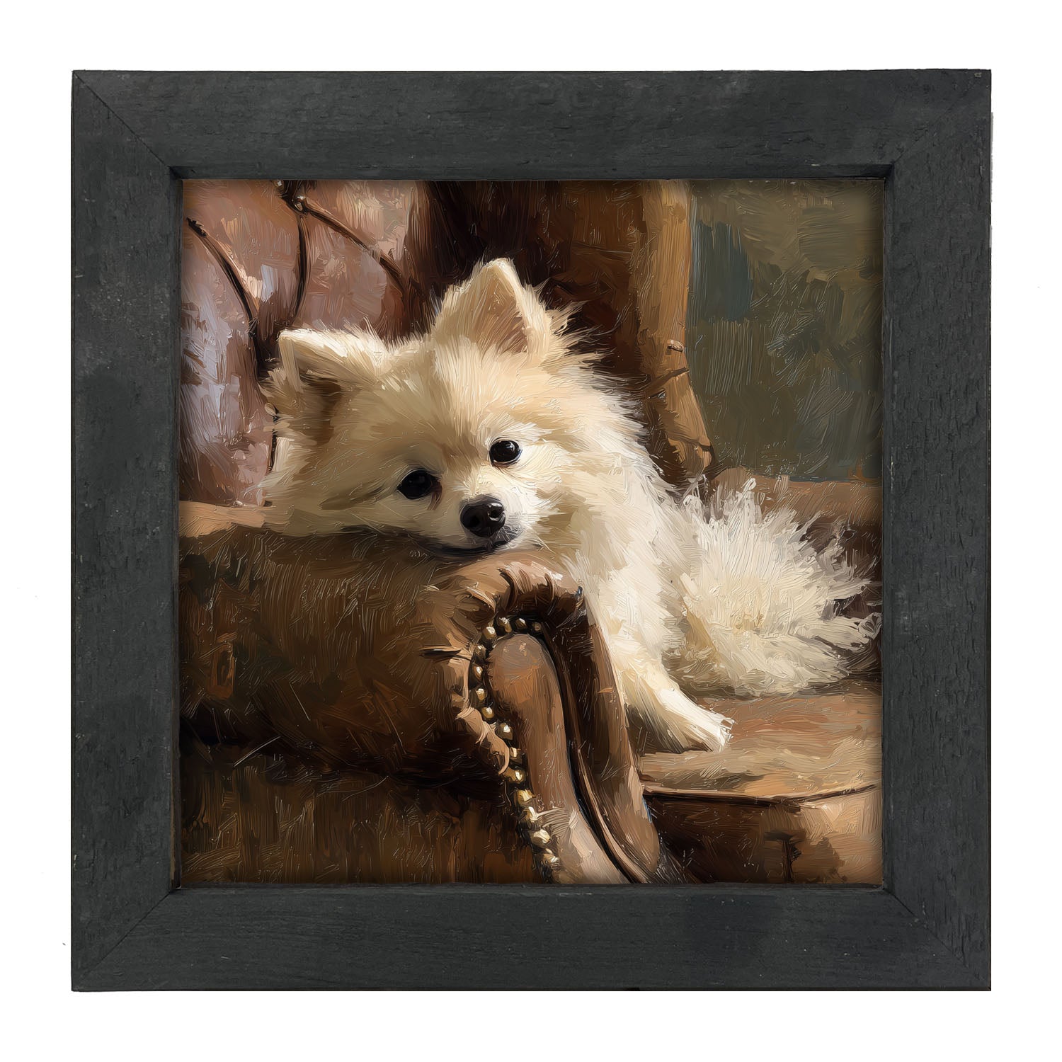 Armchair with Pomeranian Dog - Framed Art