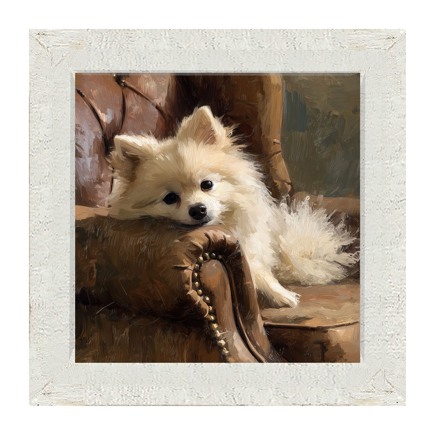 Armchair with Pomeranian Dog - Framed Art