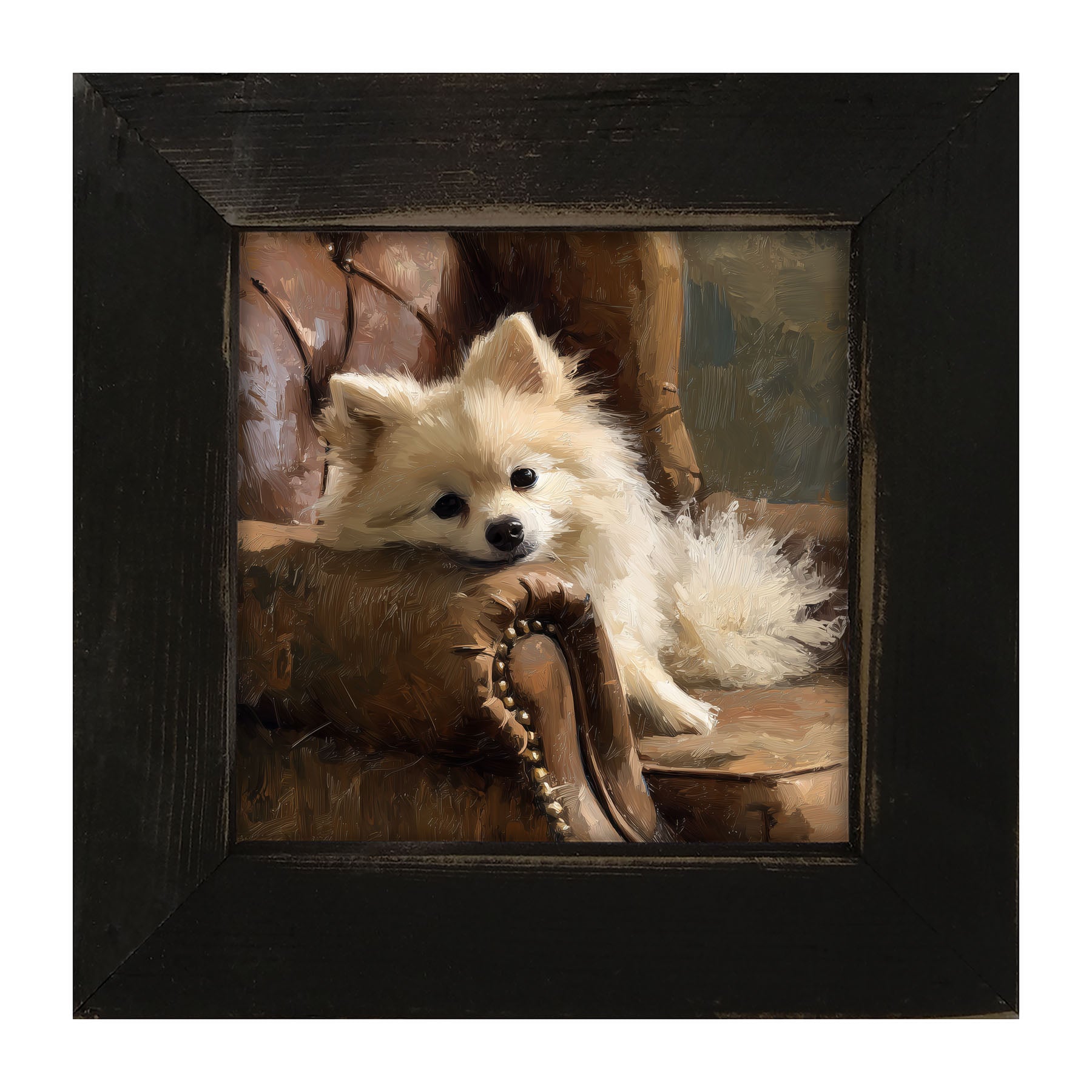 Armchair with Pomeranian Dog - Framed Art