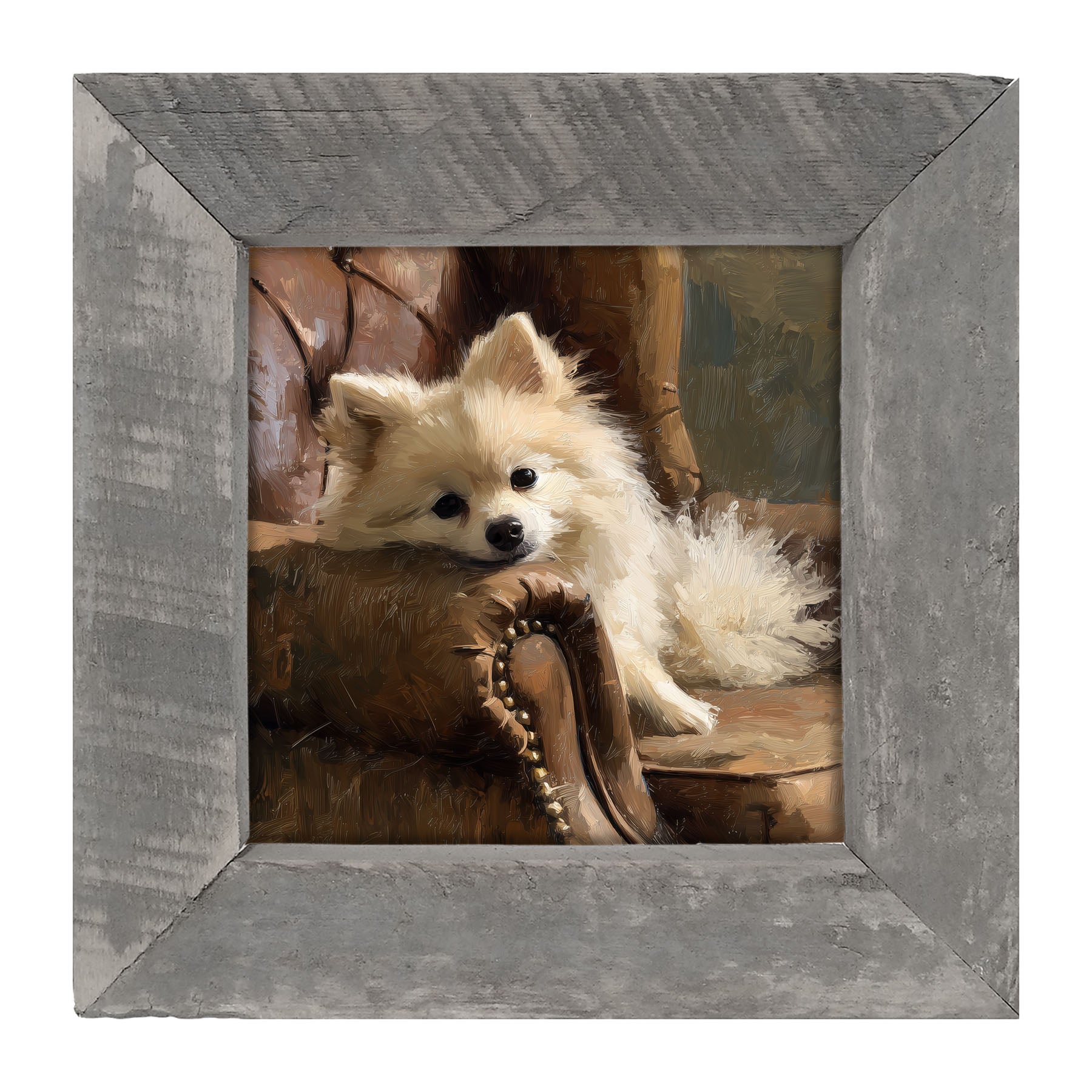 Armchair with Pomeranian Dog - Framed Art