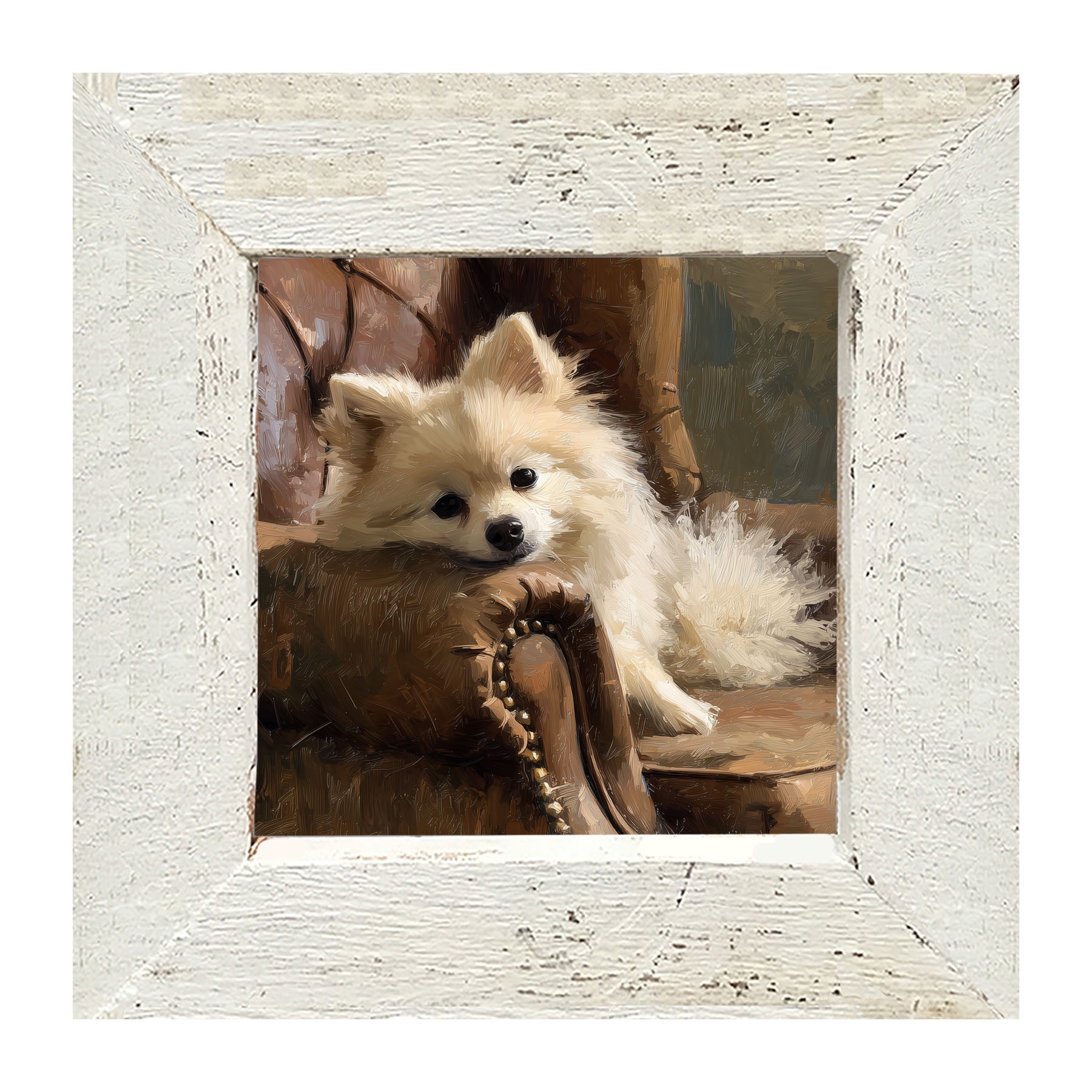 Armchair with Pomeranian Dog - Framed Art